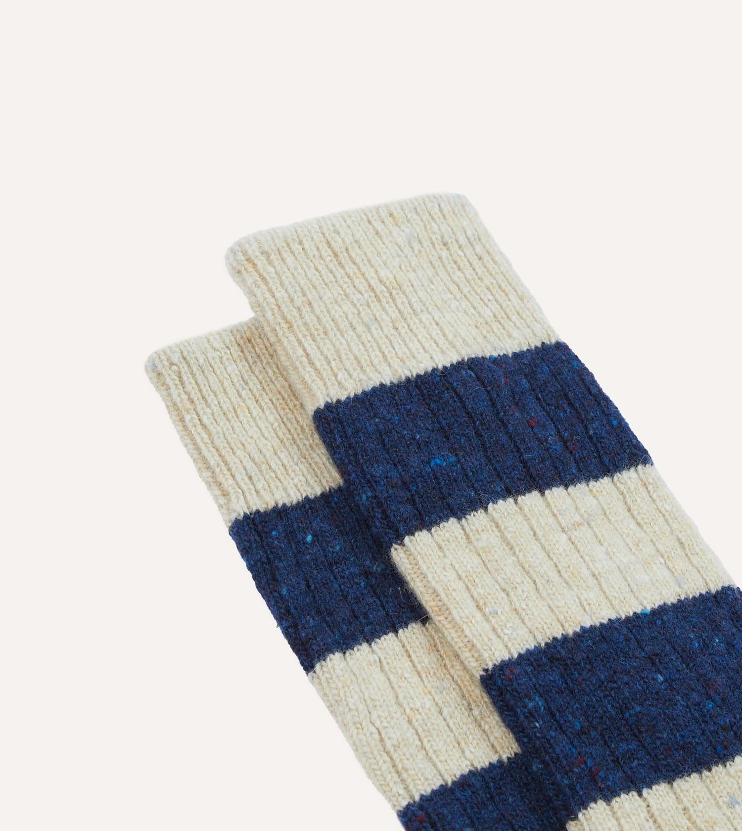 Navy and Ecru Striped Donegal Wool Socks