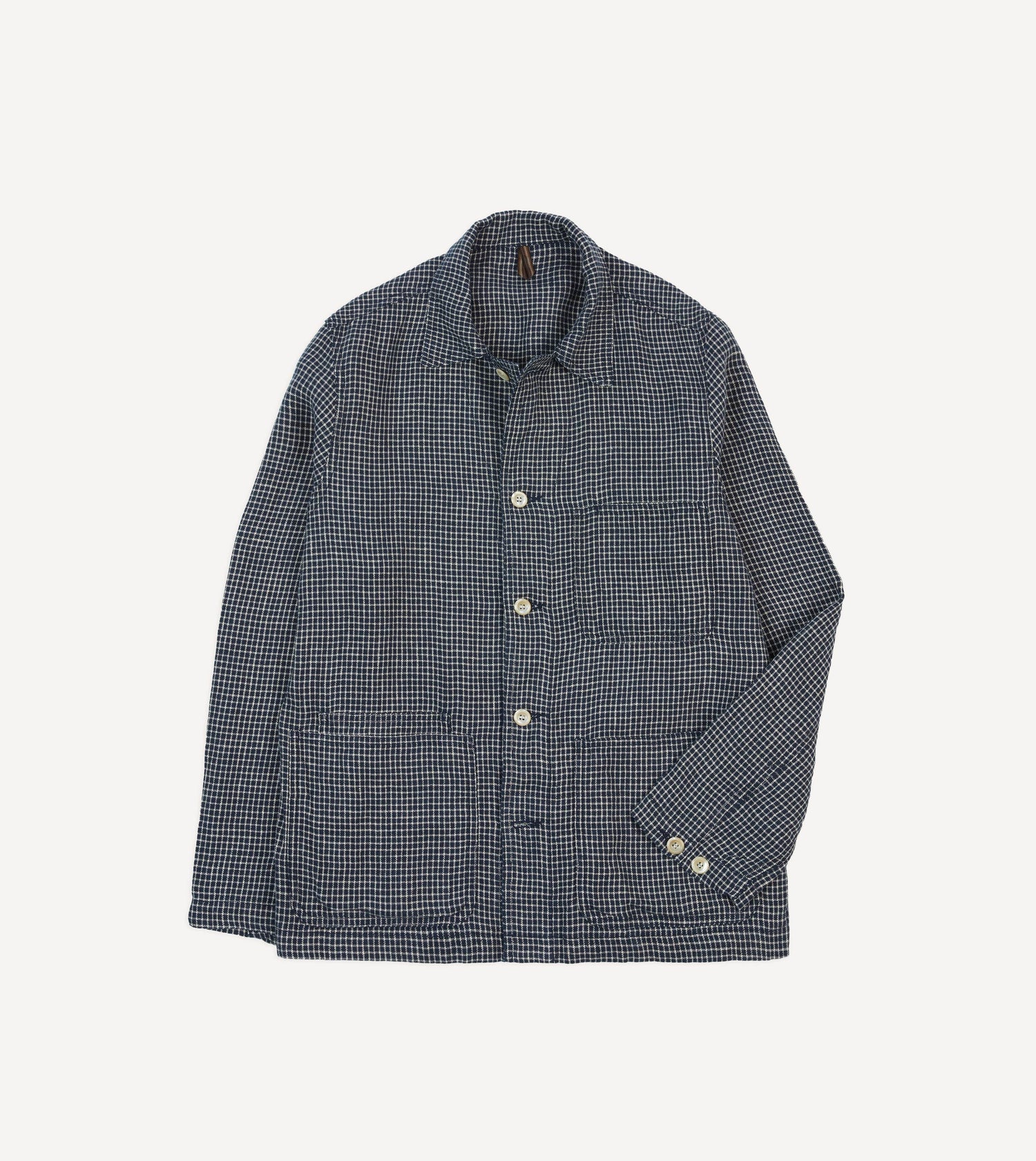 St. JOHN by Drake's Navy Check Linen Fatigue Jacket