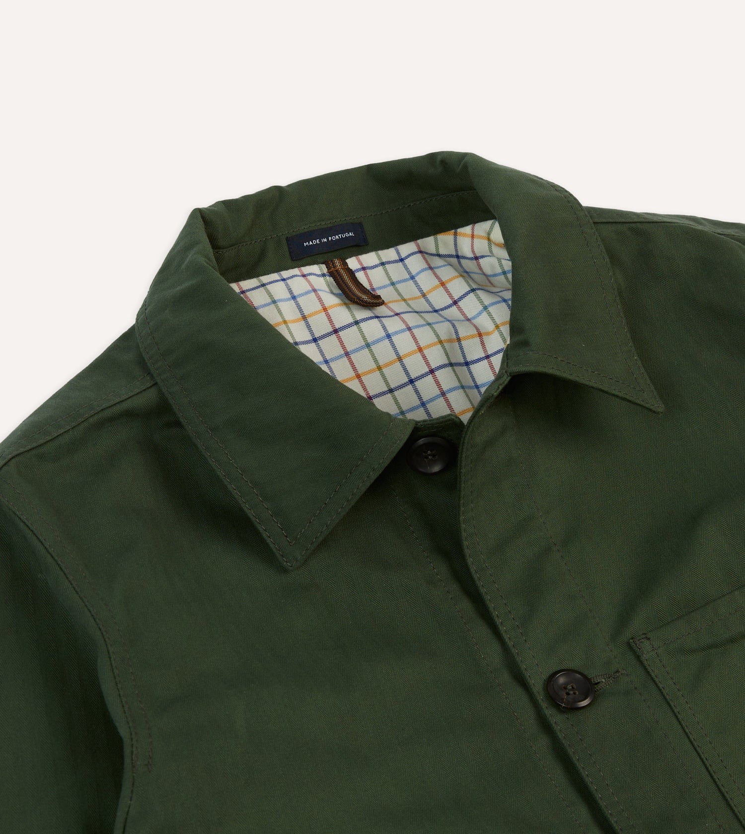 Green Herringbone Cotton Three-Pocket Chore Jacket