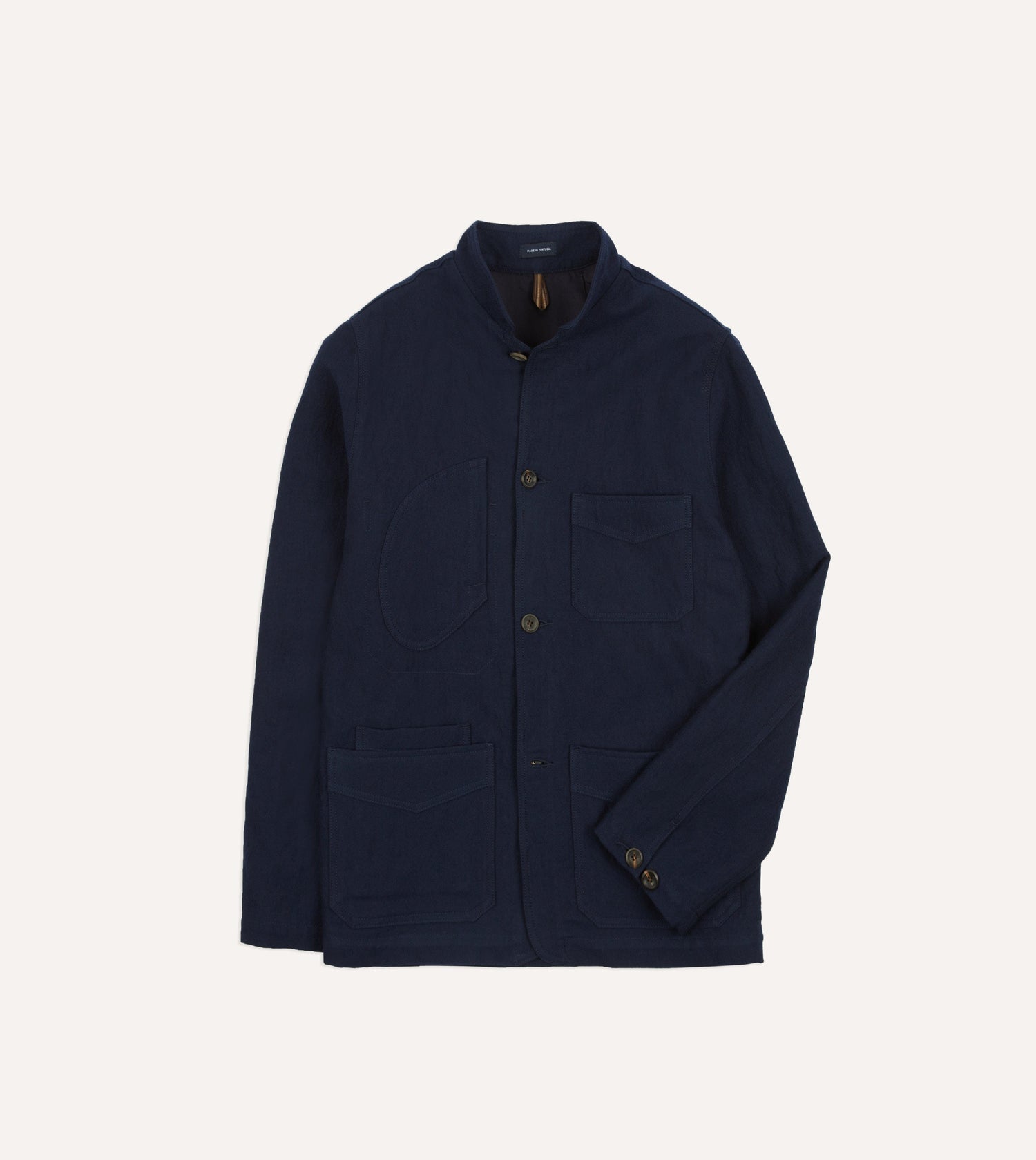 Navy Wool-Cotton Five-Pocket Artist Chore Jacket