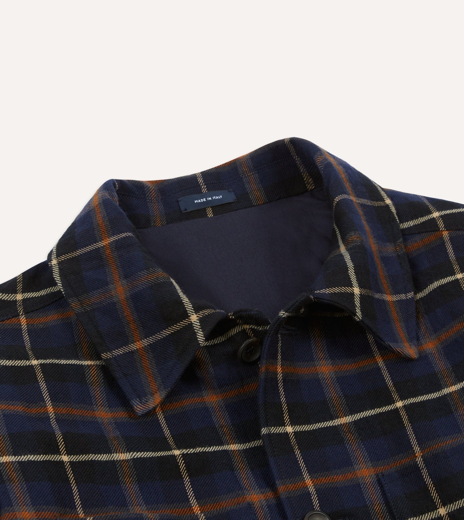 Navy Check Wool-Cotton Four-Pocket Chore Jacket