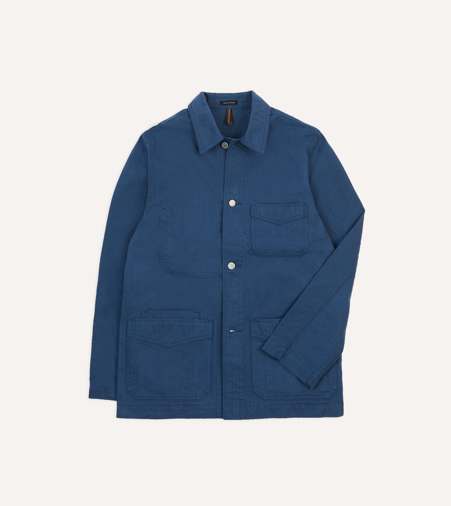 Navy Waxed Herringbone Cotton Five-Pocket Chore Jacket