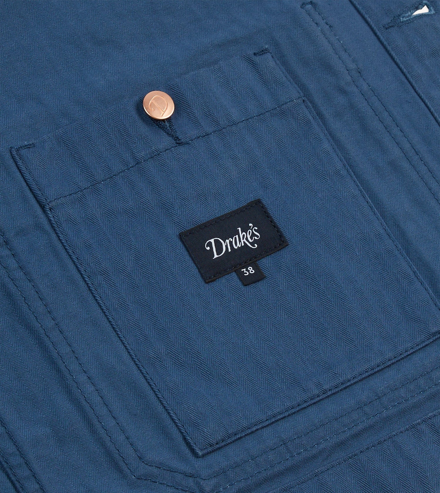 Navy Waxed Herringbone Cotton Five-Pocket Chore Jacket