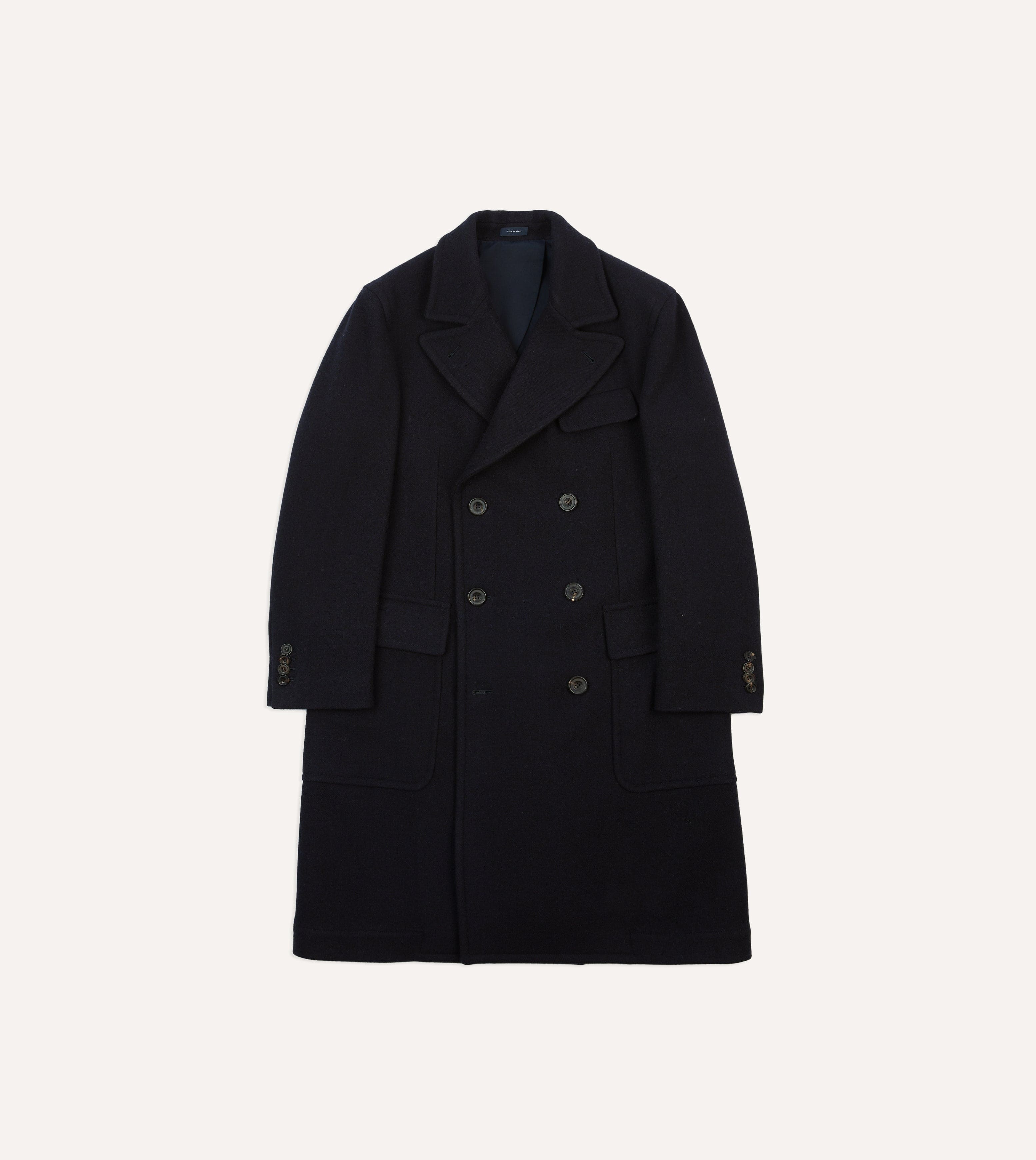 Navy wool double breasted coat on sale