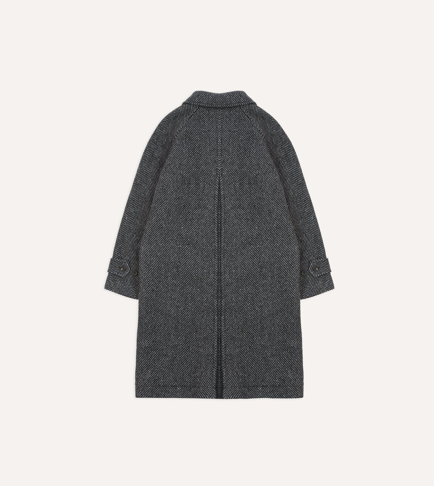 Grey Herringbone Wool Raglan Coat