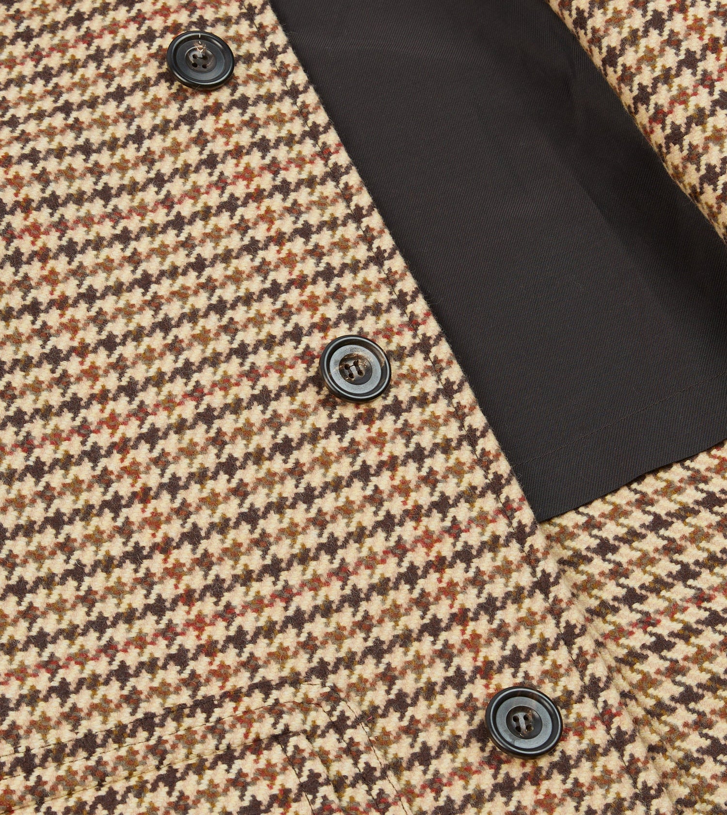 Brown Houndstooth Check Wool Raglan Coat