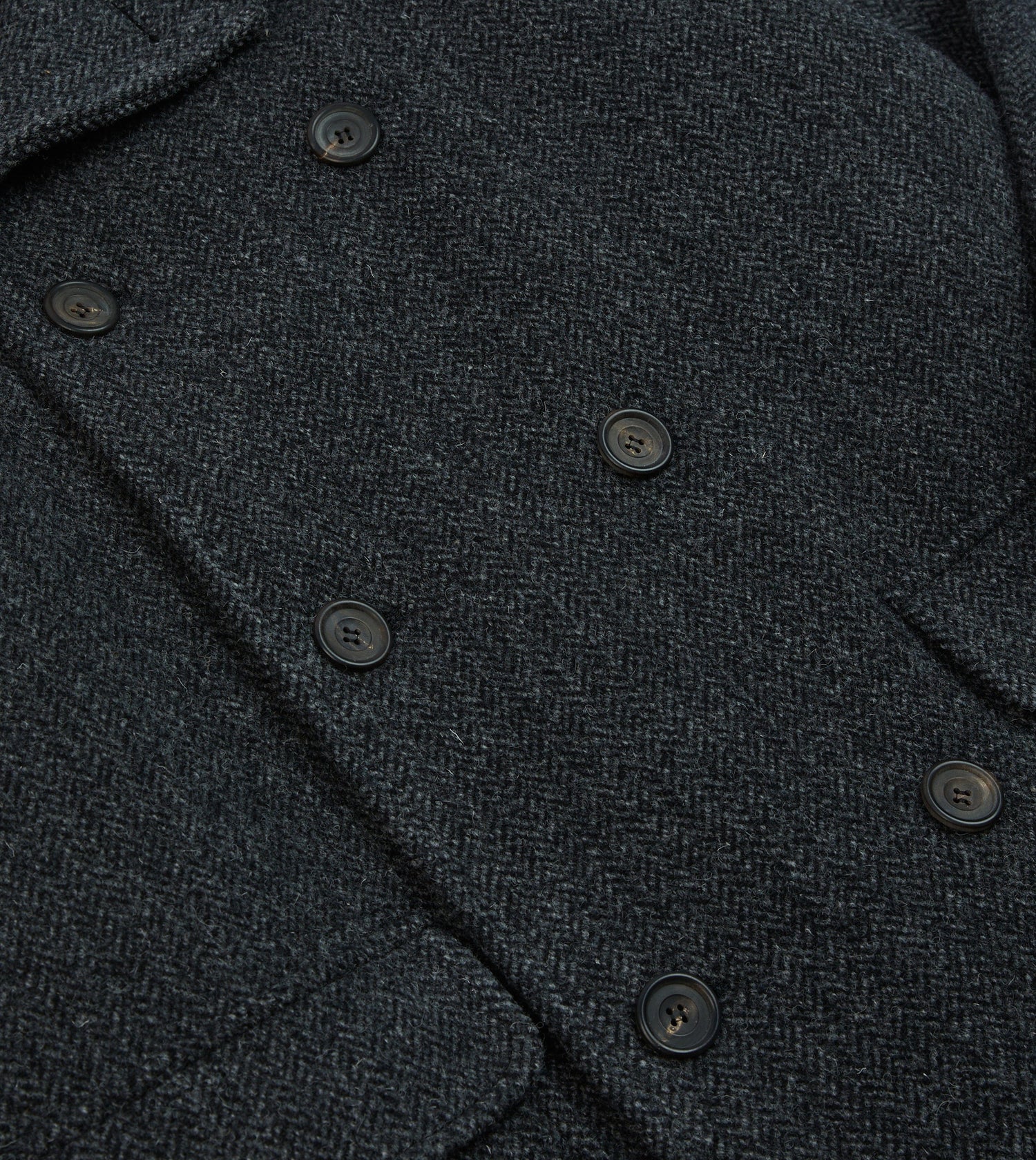 Grey Herringbone Wool Double-Breasted Raglan Coat