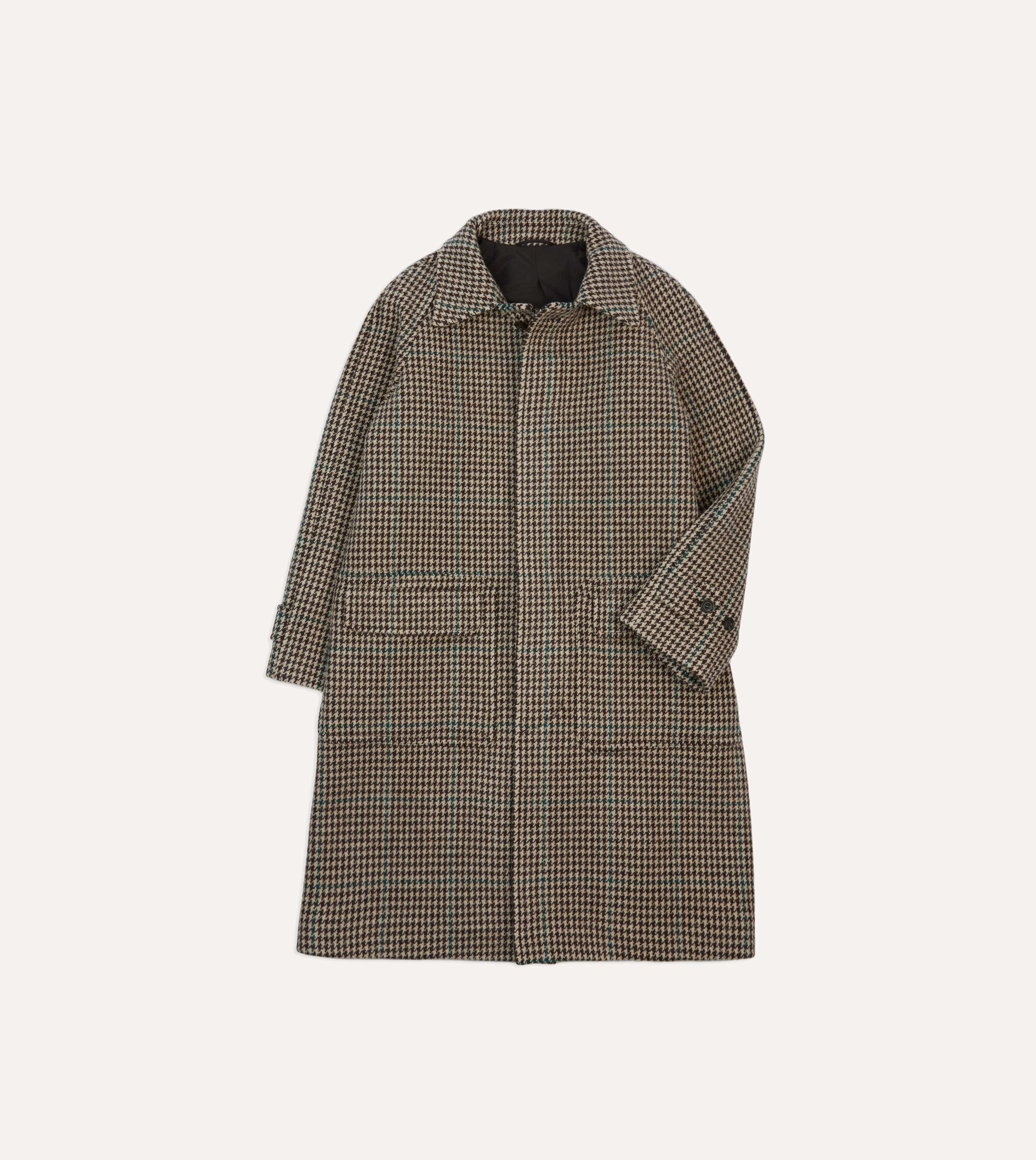Houndstooth Check Wool Raglan Coat – Drakes