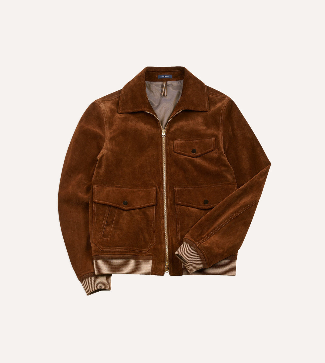 Tobacco Heavyweight Suede A-2 Bomber Jacket – Drakes