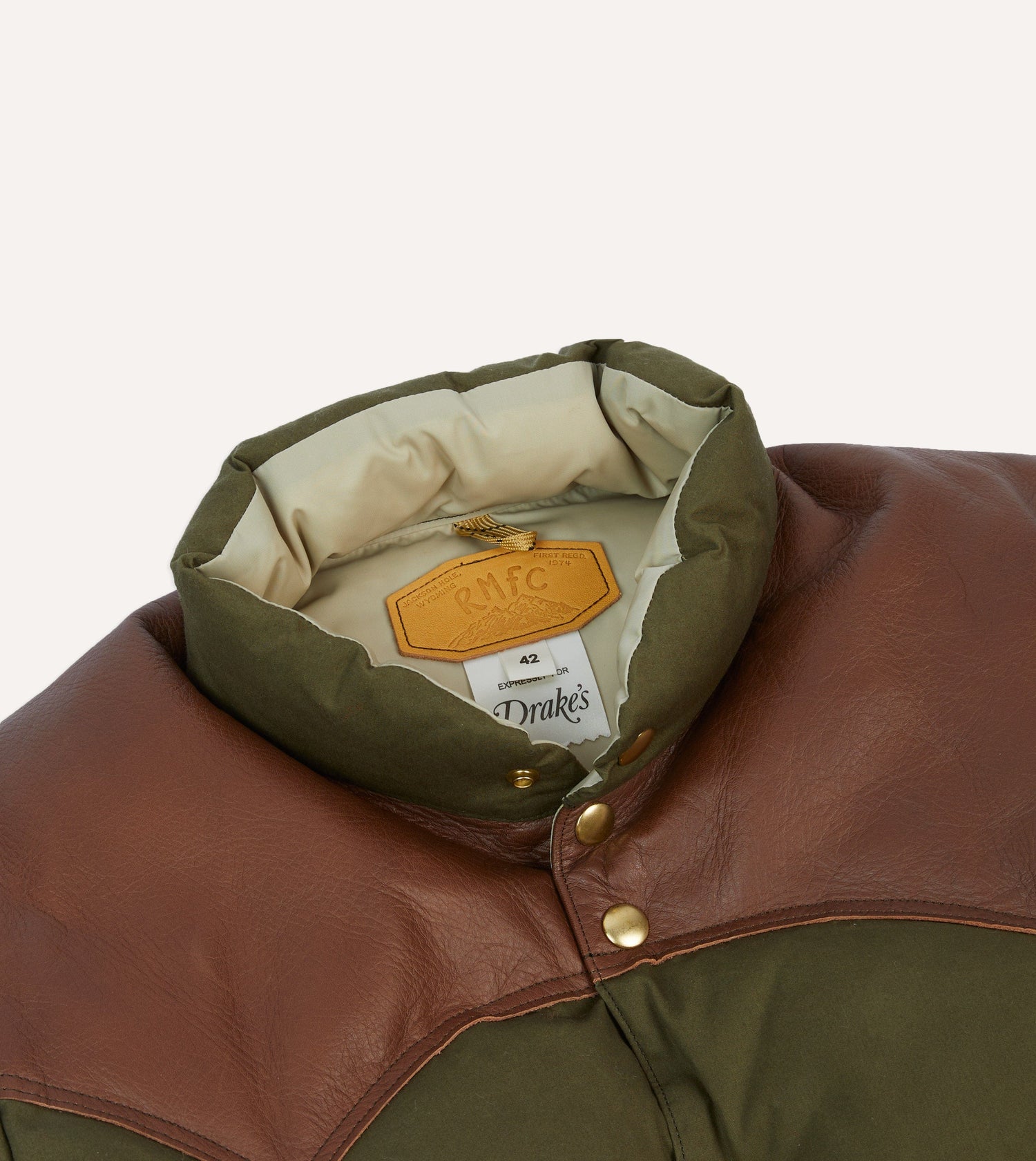 Rocky Mountain Featherbed for Drake's Olive Waxed Cotton Christy Down Jacket