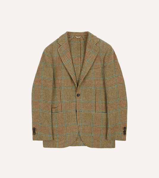 Brown, Green and Blue Houndstooth Check Tweed Blazer – Drakes