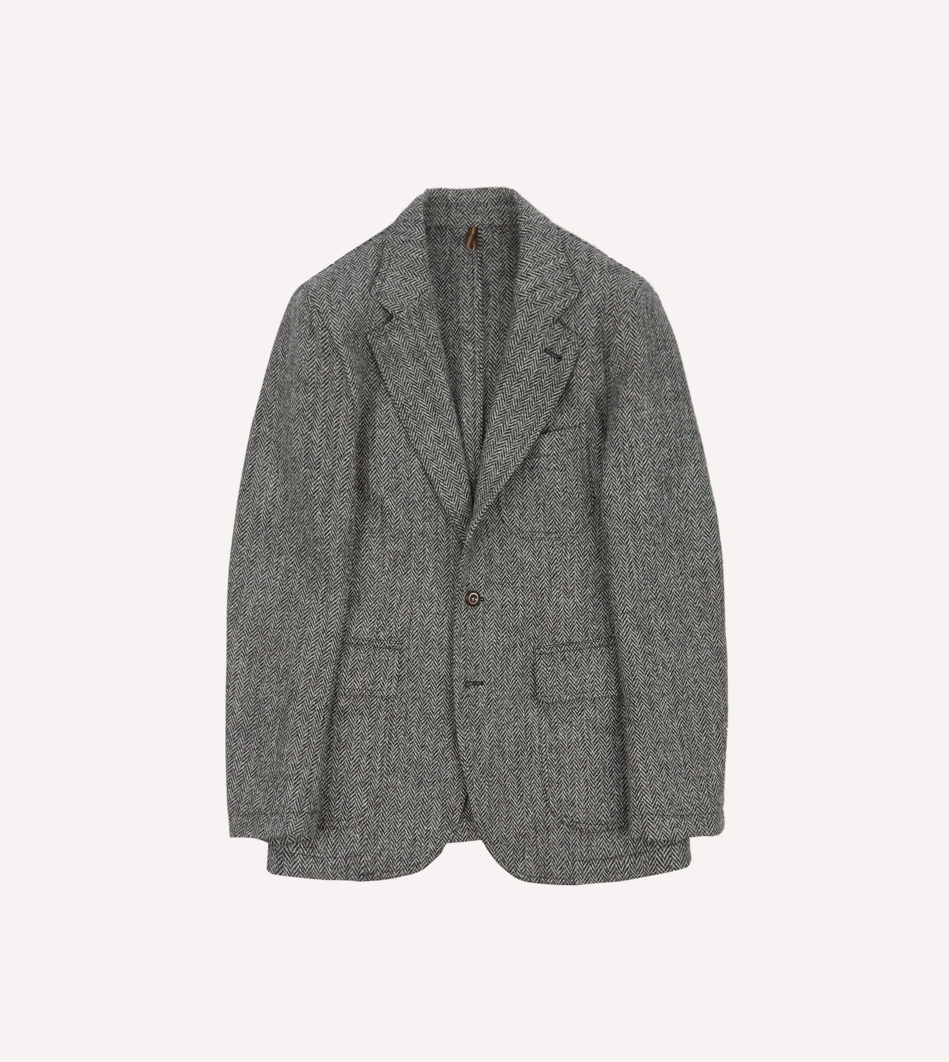 Grey Herringbone Harris Tweed Games Blazer Mk. VII – Drakes