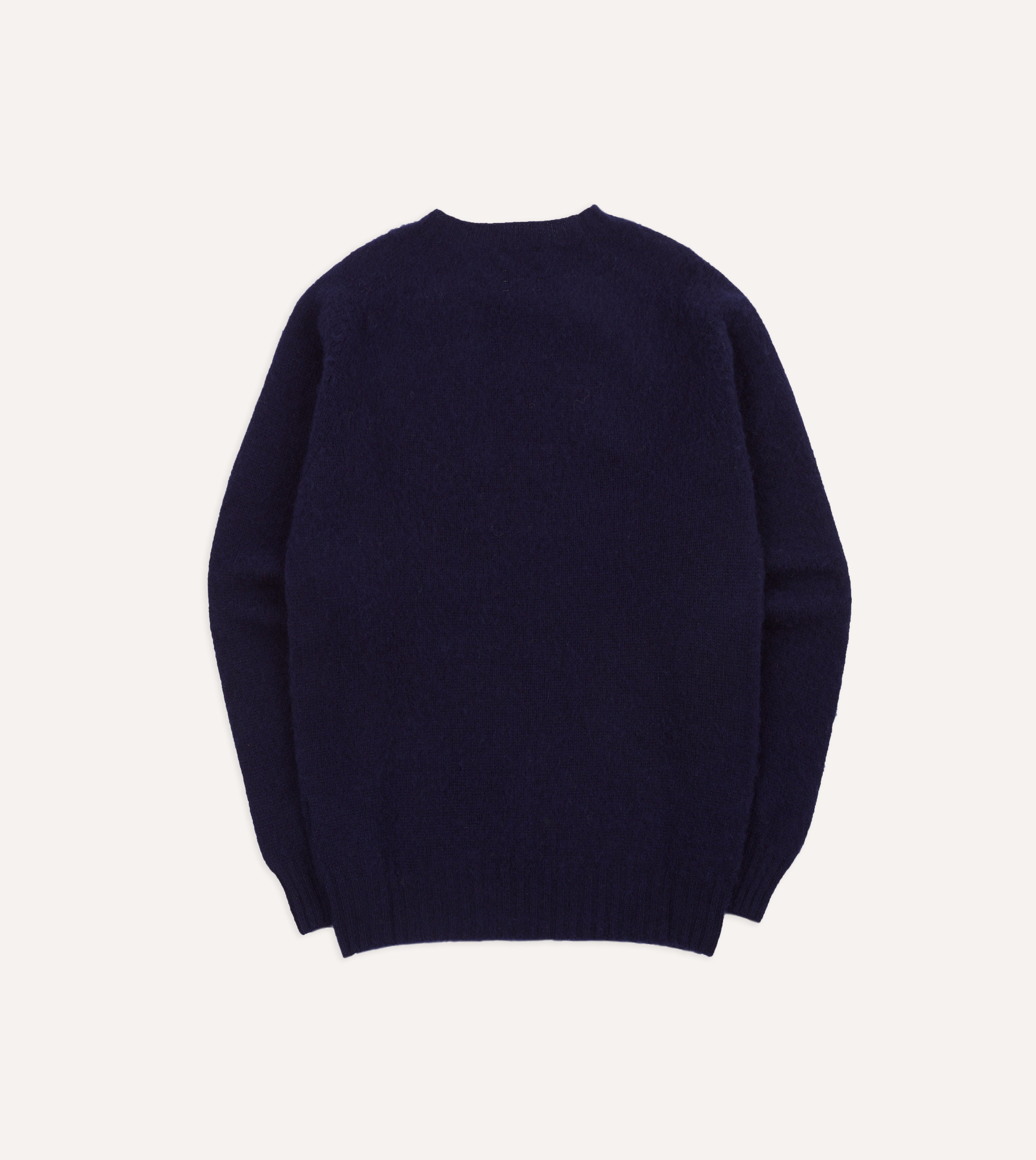 Navy Brushed Shetland Crew Neck Jumper Drakes