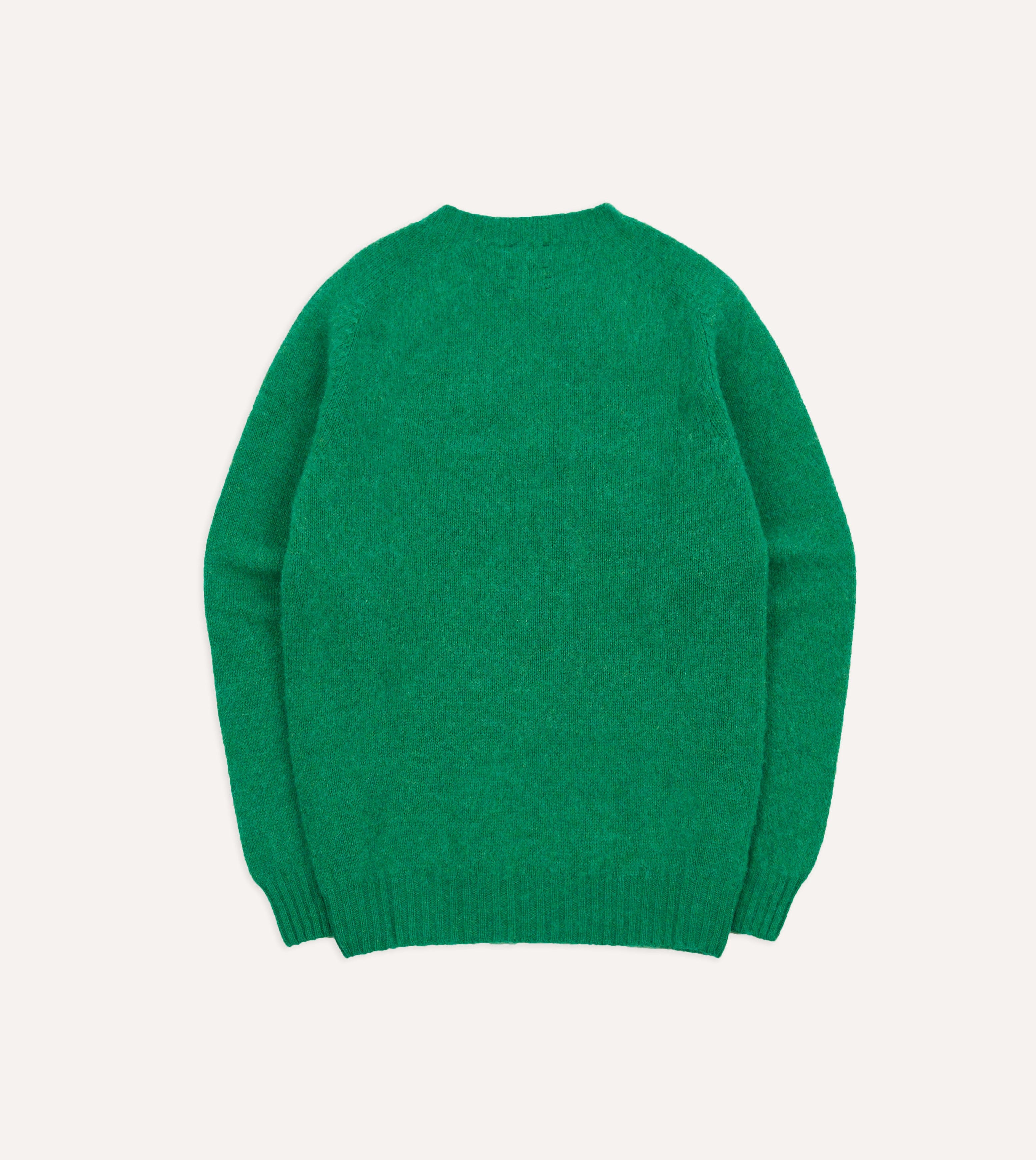 Green Brushed Shetland Crew Neck Jumper Drakes