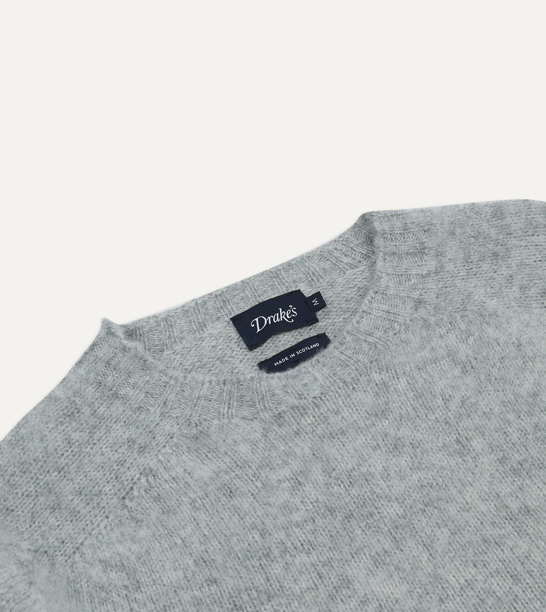 Light Grey Brushed Shetland Crew Neck Jumper – Drakes