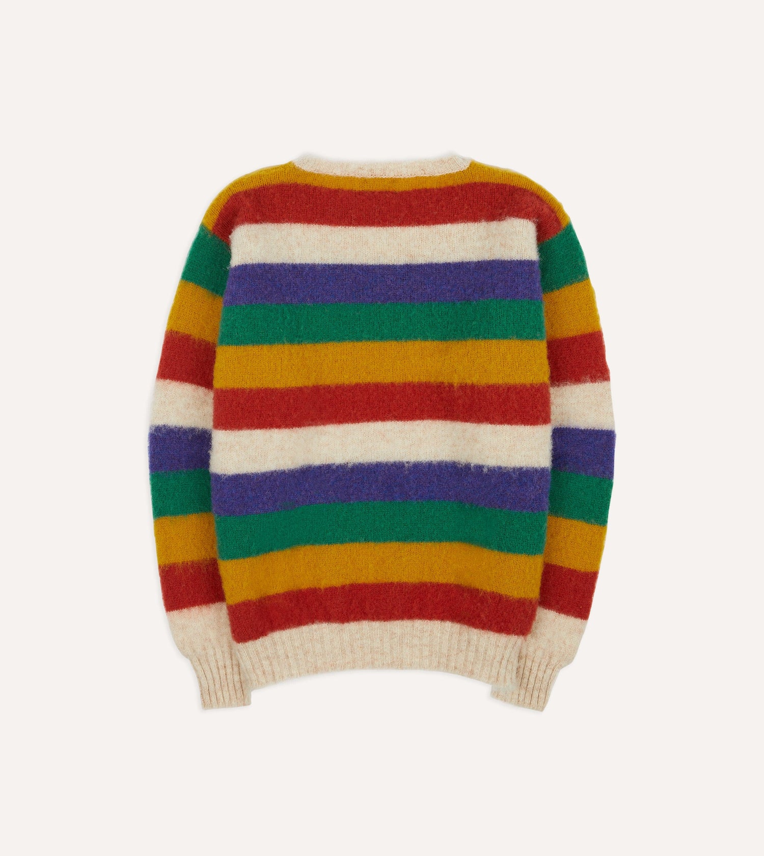 Ecru Multi Stripe Brushed Shetland Crew Neck Jumper