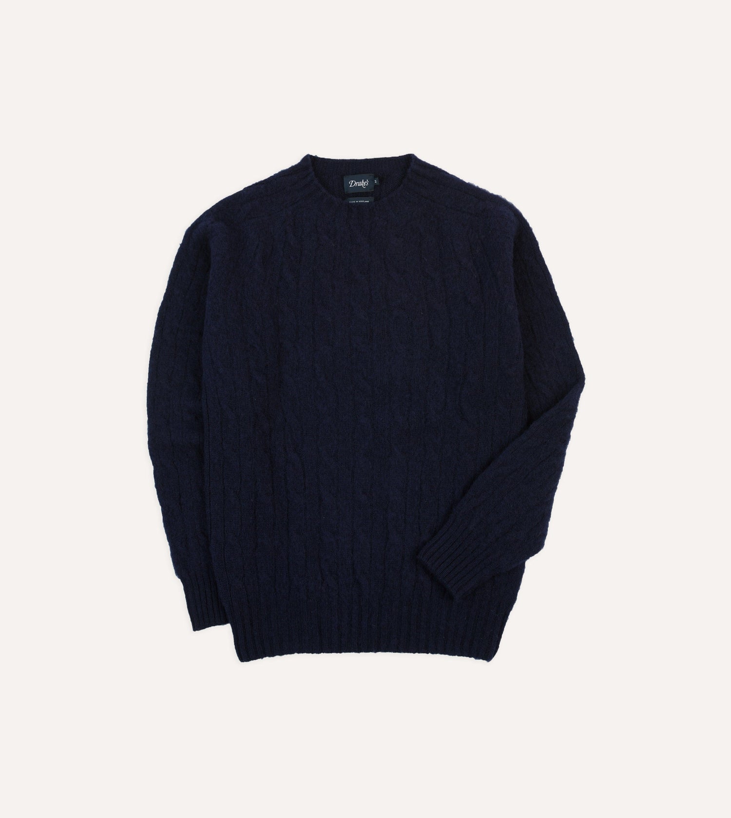 Navy Brushed Cable Knit Shetland Crew Neck Jumper