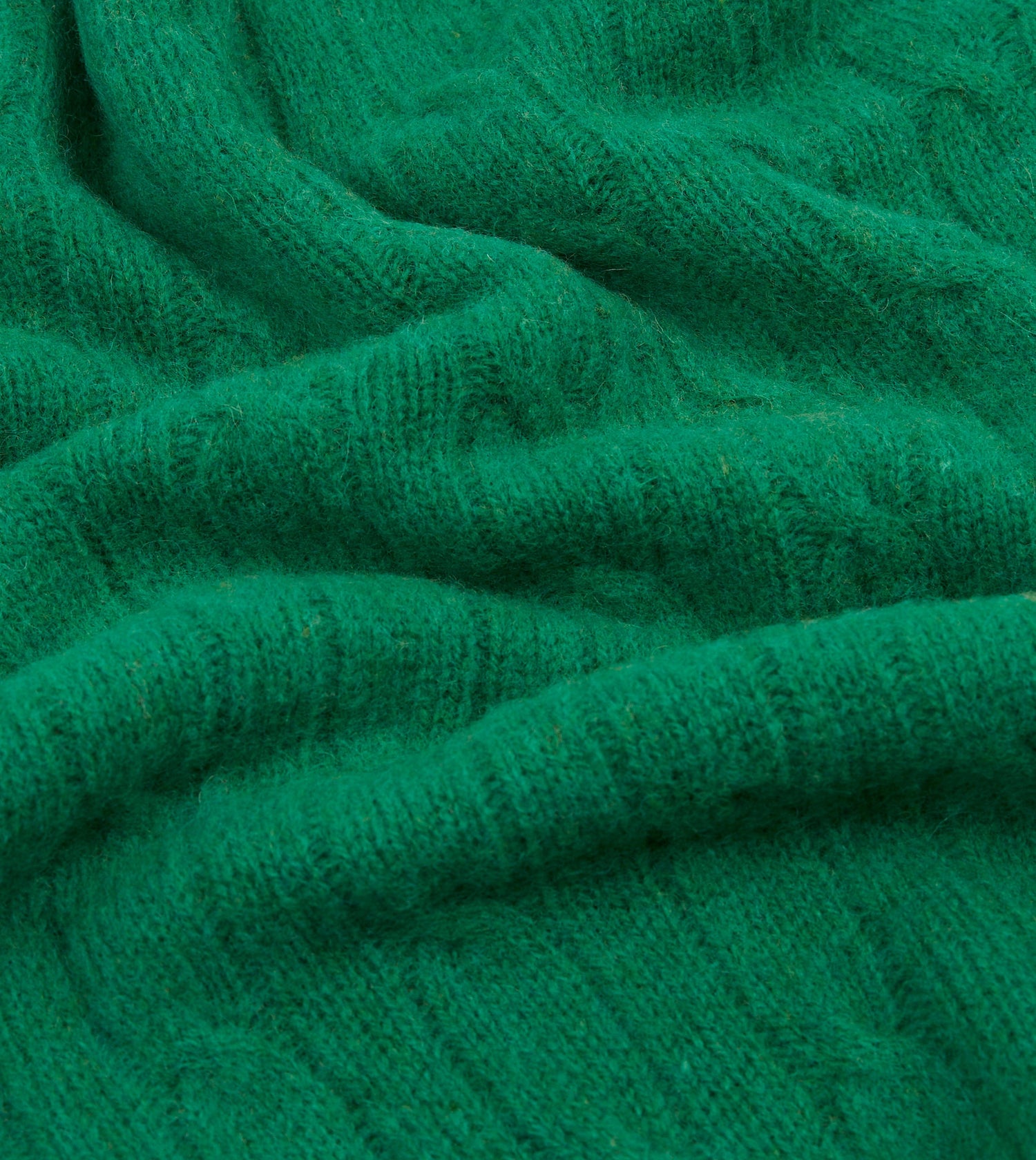 Emerald Green Brushed Cable Knit Shetland Crew Neck Jumper