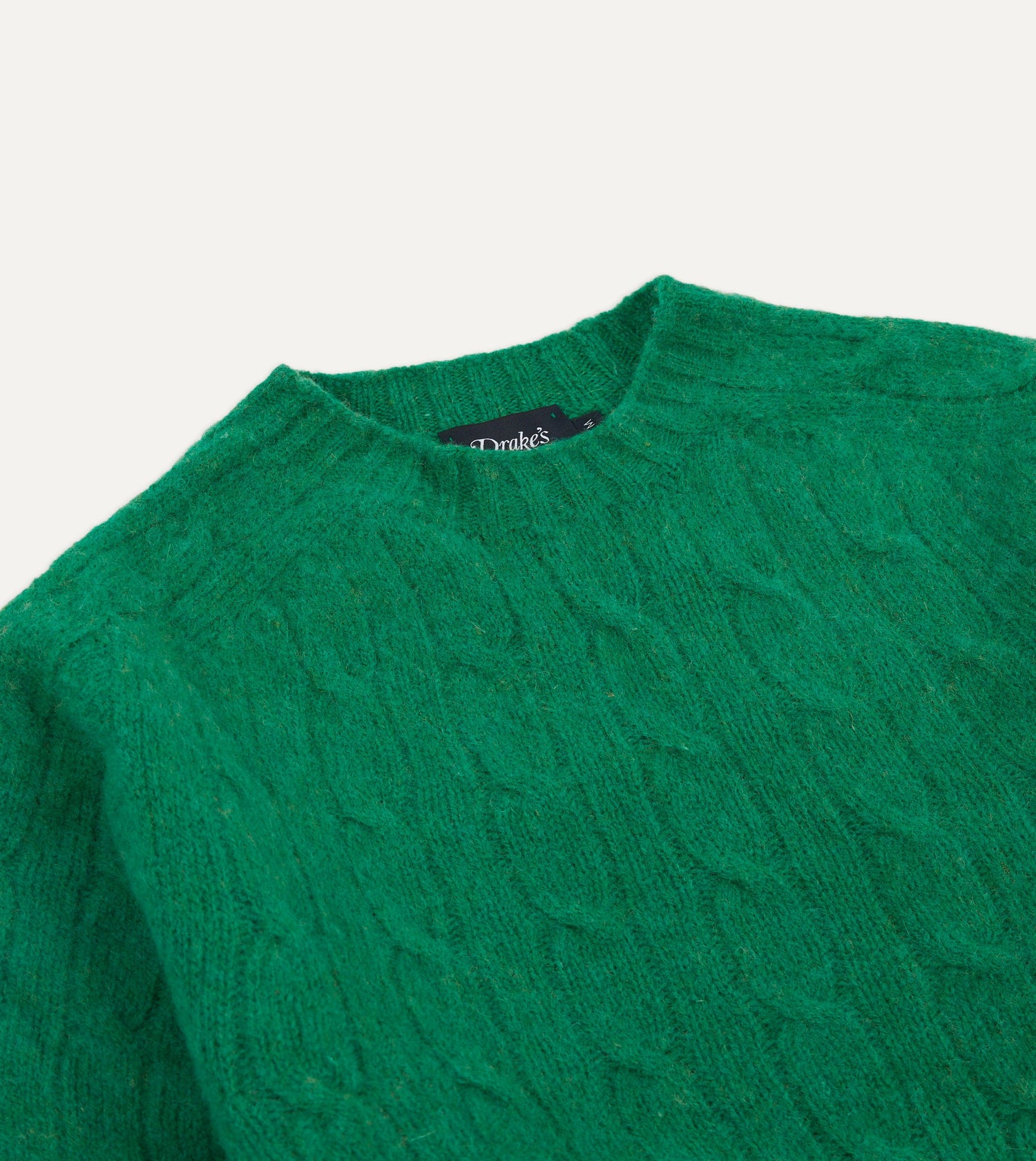 Emerald Green Brushed Cable Knit Shetland Crew Neck Jumper