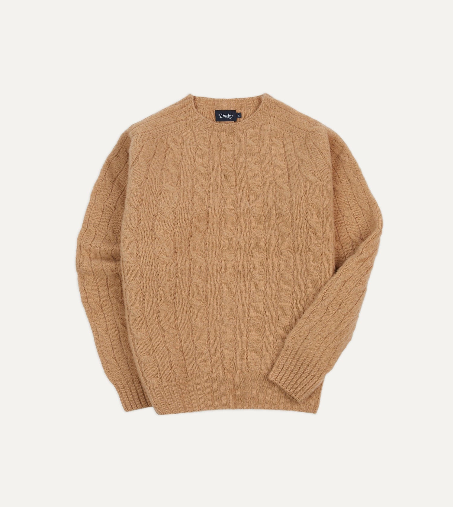 Wheat Brushed Shetland Cable Knit Crew Neck Jumper