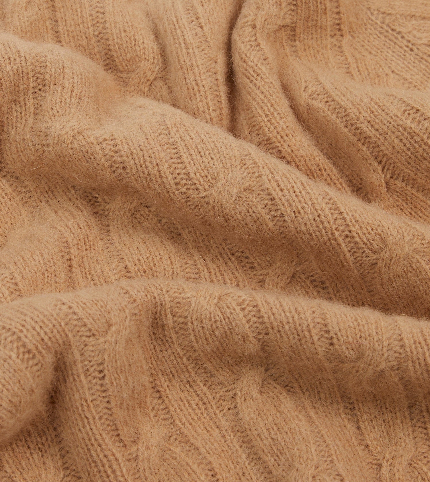 Wheat Brushed Shetland Cable Knit Crew Neck Jumper