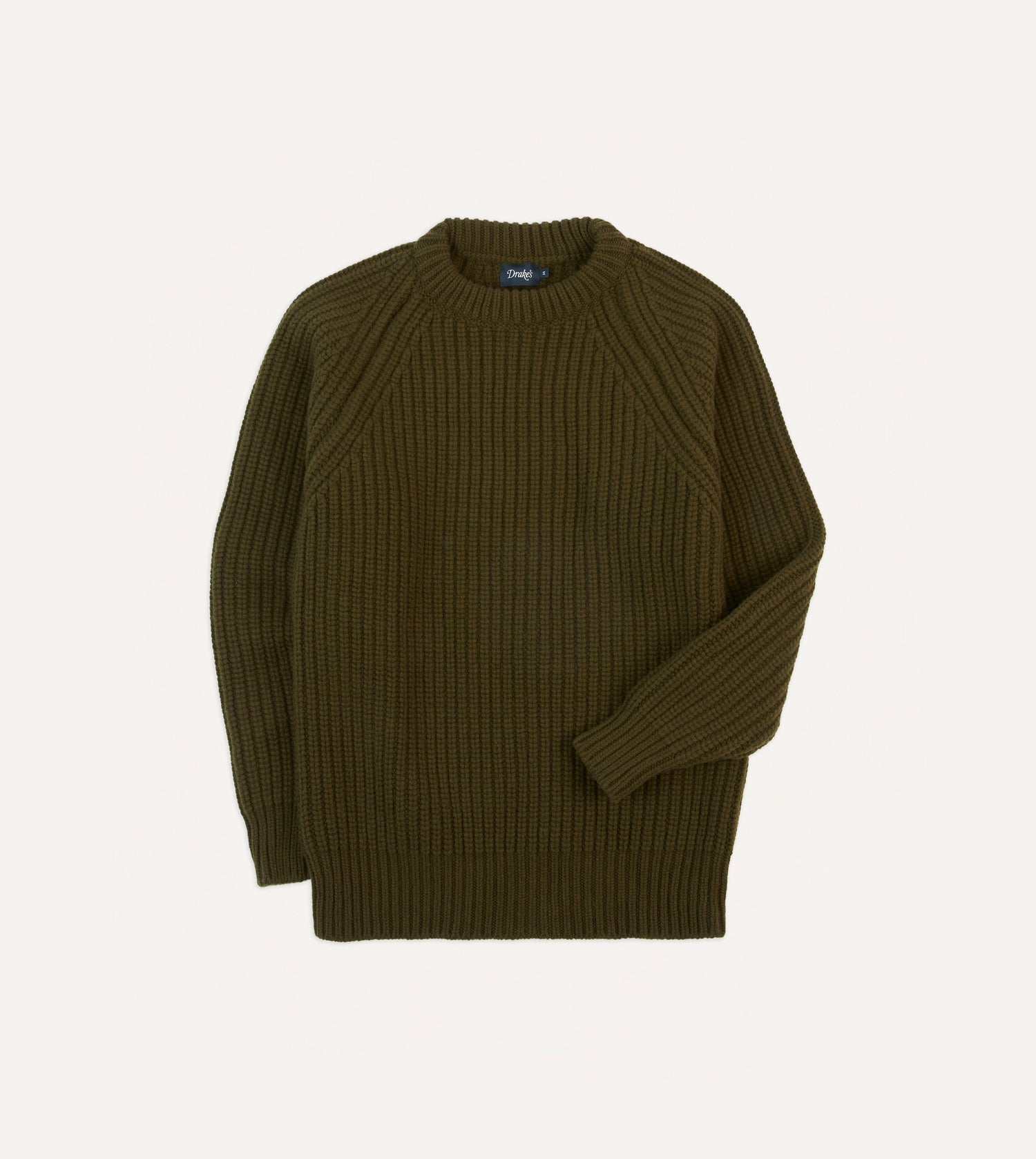 Olive Lambswool Heavy Gauge Fisherman Crew Neck Jumper