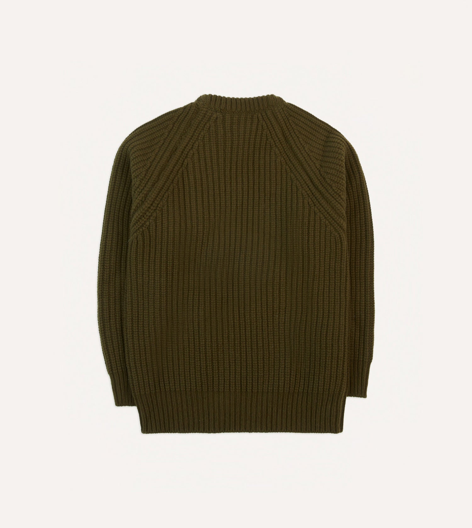 Olive Lambswool Heavy Gauge Fisherman Crew Neck Jumper