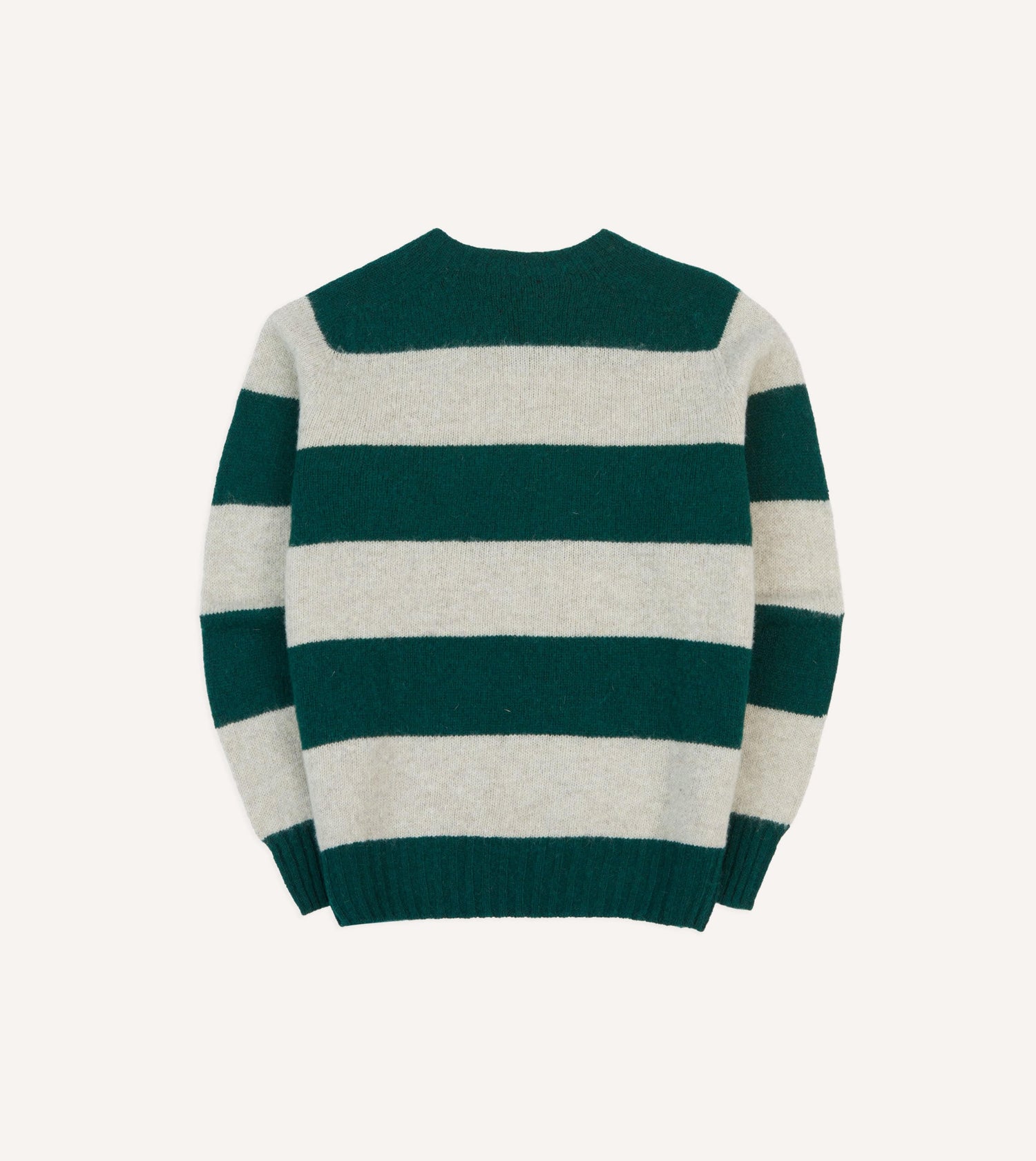 Green and Ecru Stripe Brushed Shetland Crew Neck Jumper