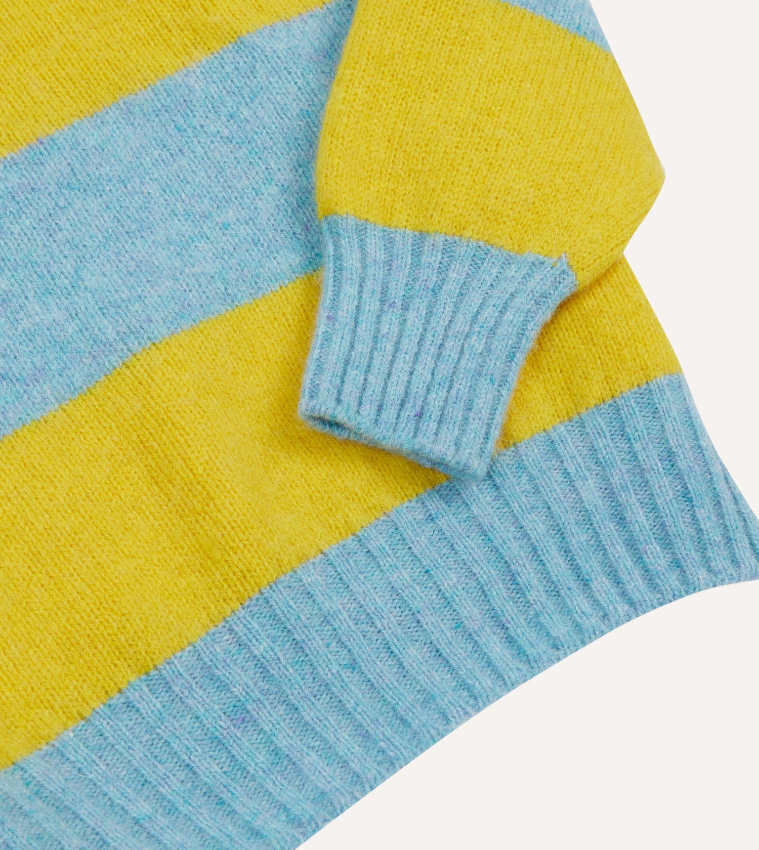 Blue and Yellow Striped Brushed Shetland Crew Neck Jumper