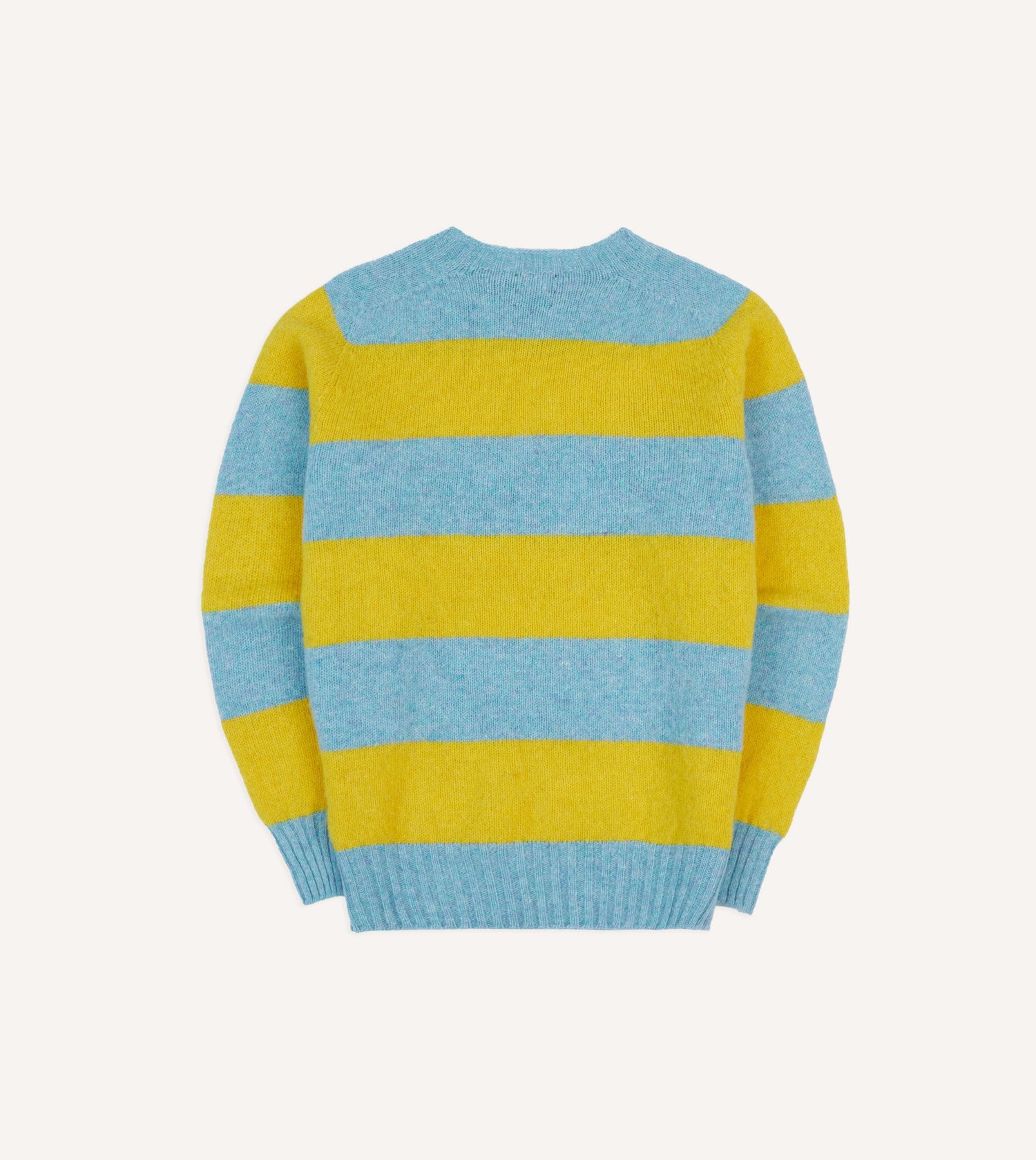 Blue and Yellow Striped Brushed Shetland Crew Neck Jumper