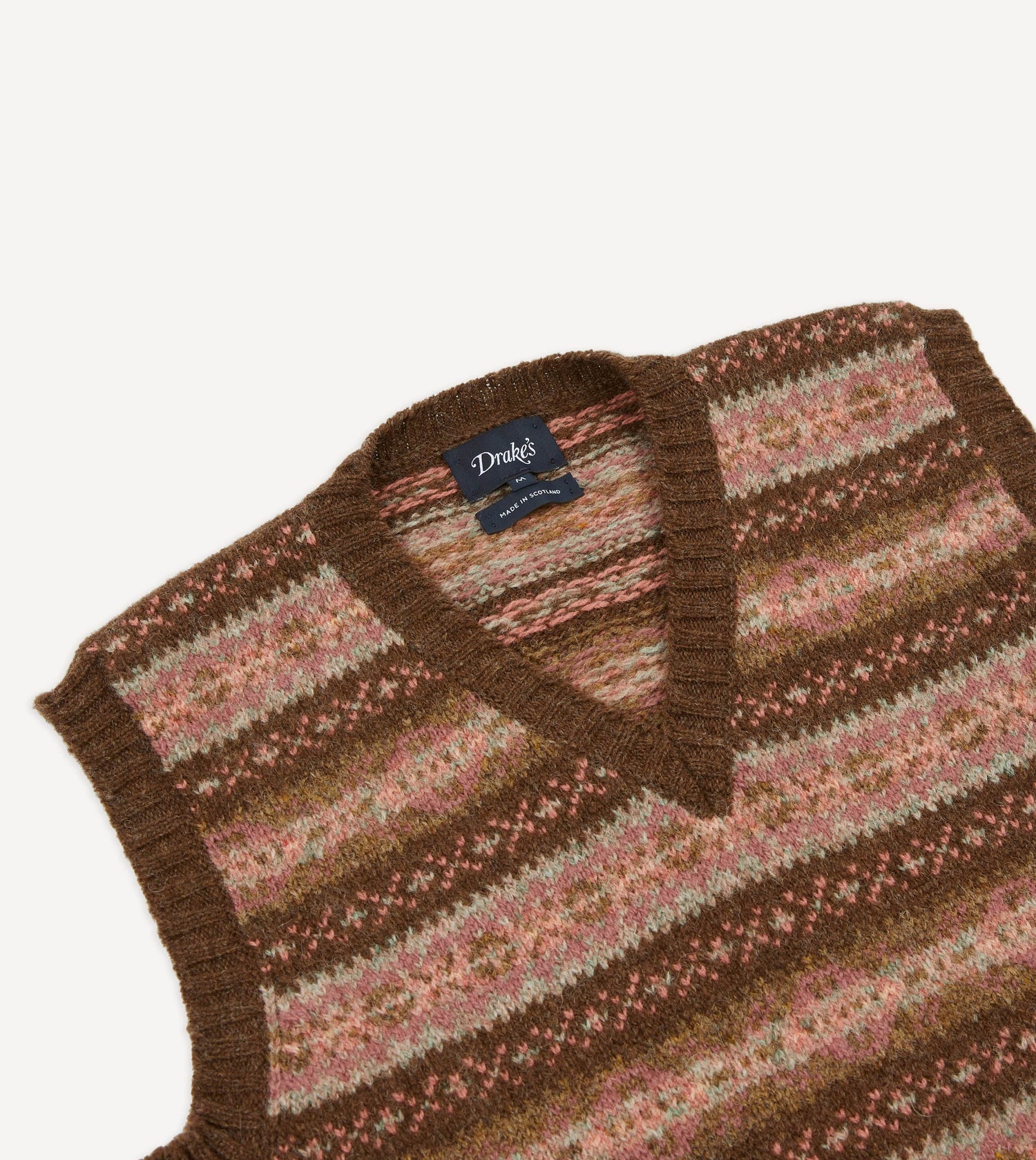 Brown Fair Isle Lambswool Sleeveless V-Neck Jumper