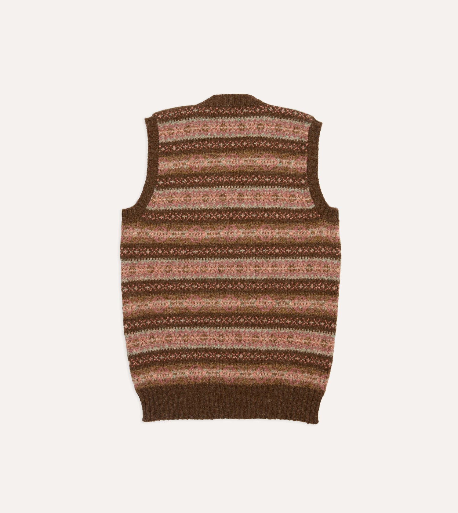 Brown Fair Isle Lambswool Sleeveless V-Neck Jumper