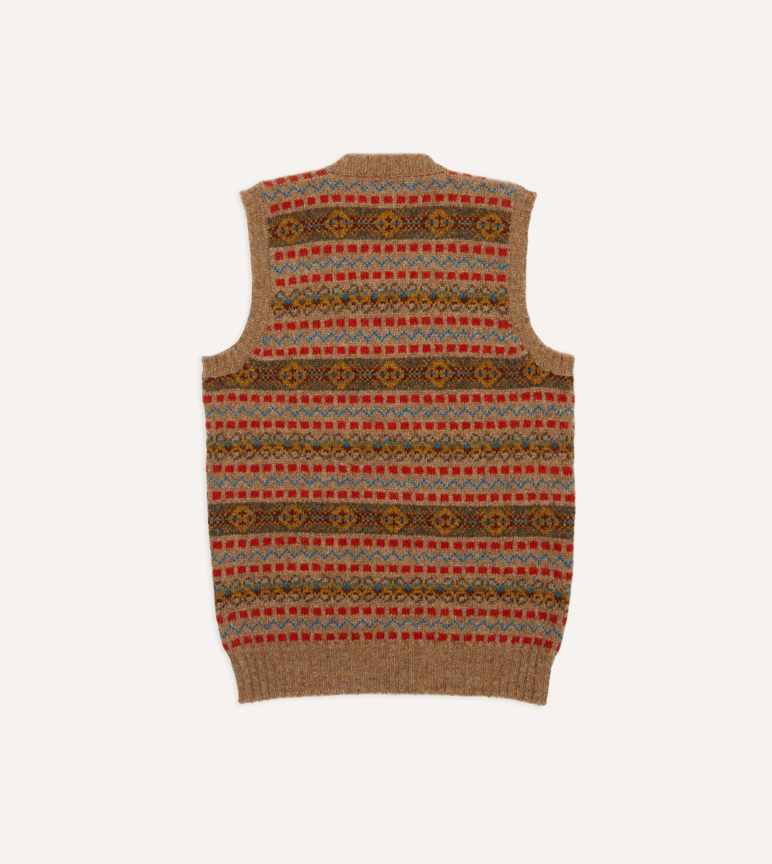 Tan Fair Isle Lambswool Sleeveless V-Neck Jumper