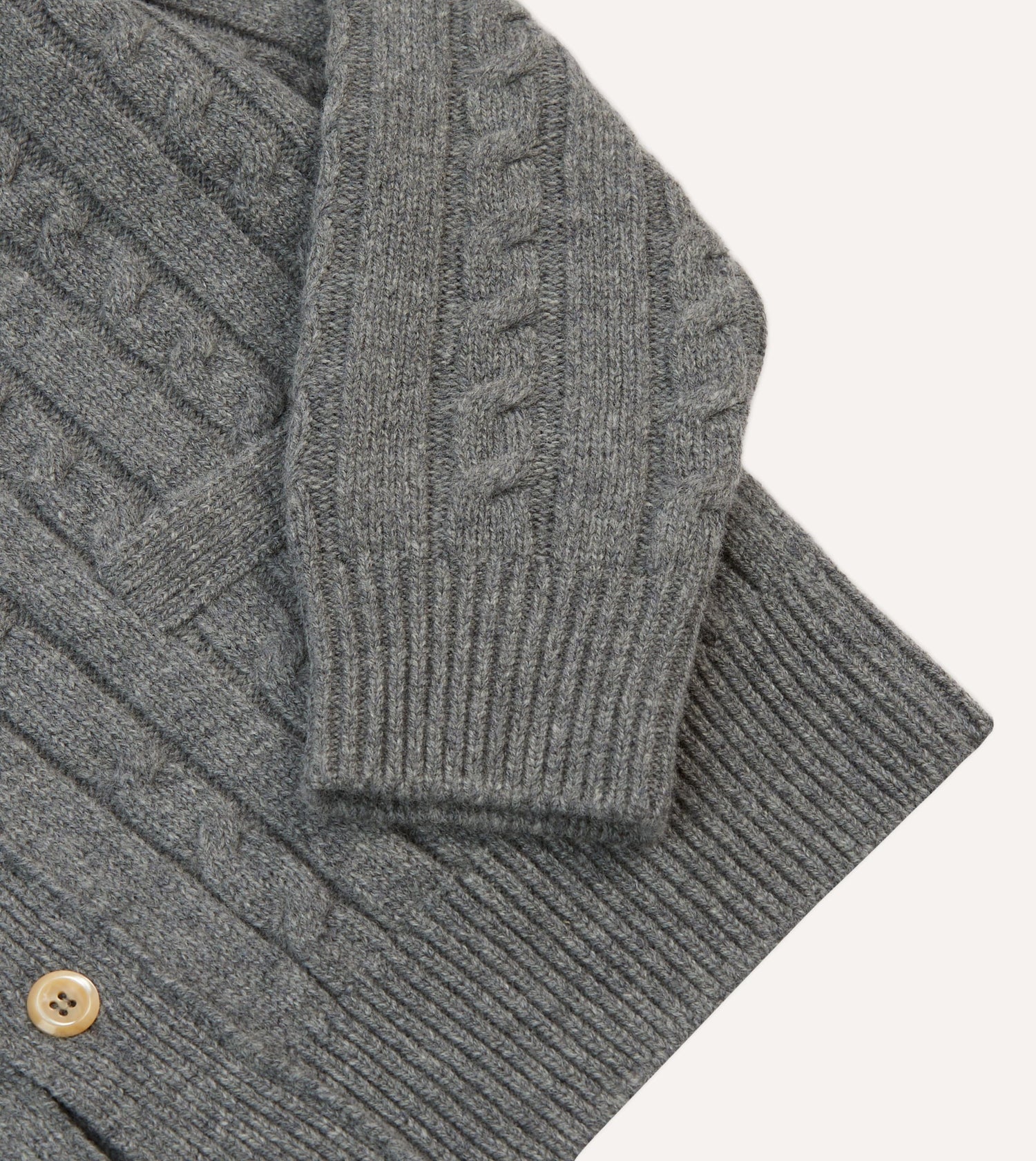 Grey Lambswool 6 Button Cable Knit Cardigan