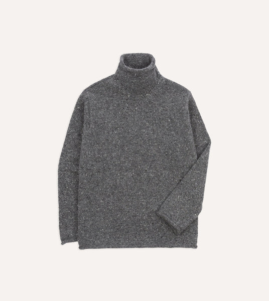 Grey Marl Mohair Wool Mock Neck Jumper – Drakes