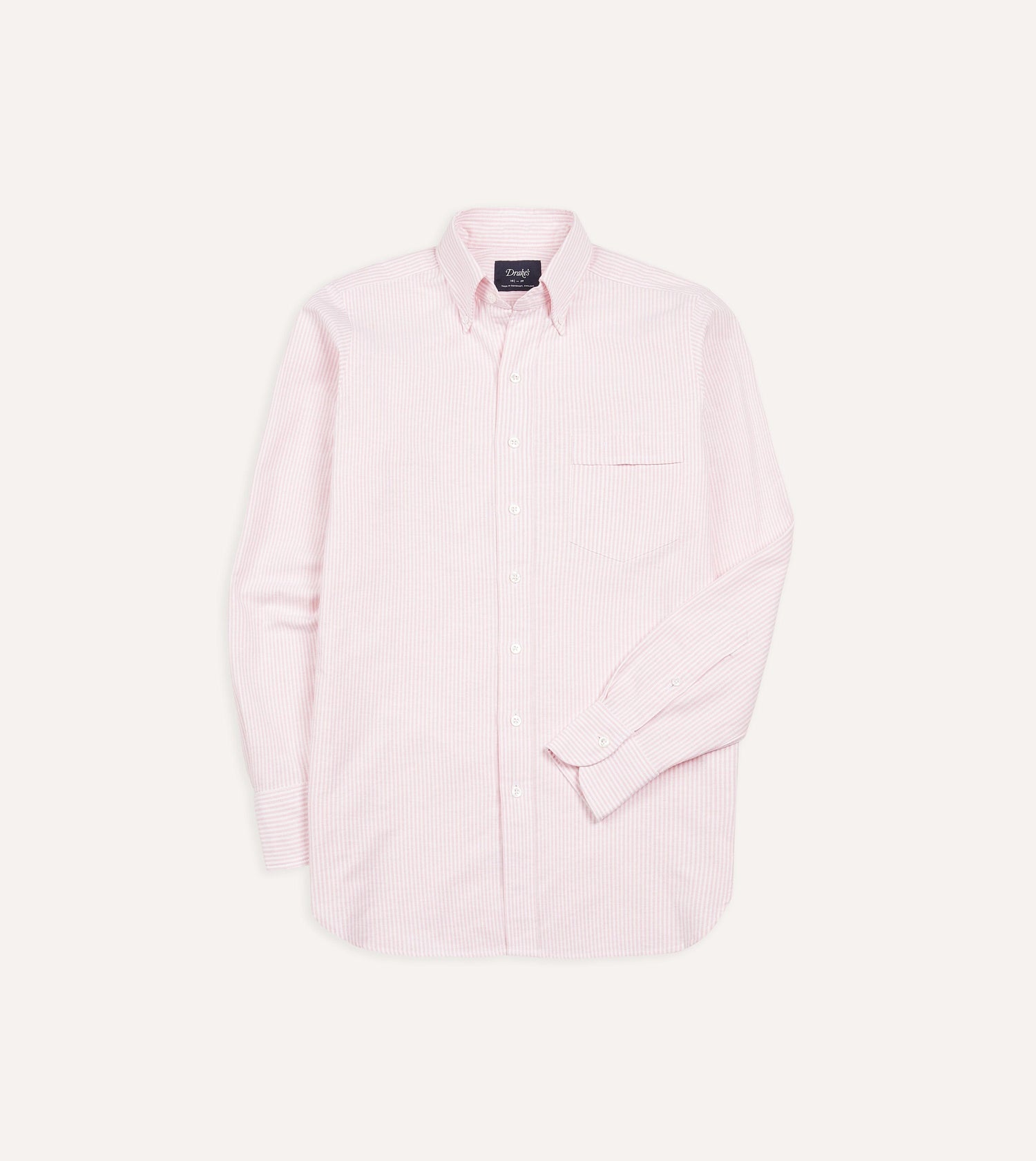 Pale Pink Ticking Stripe Cotton Oxford Cloth Button-Down Shirt