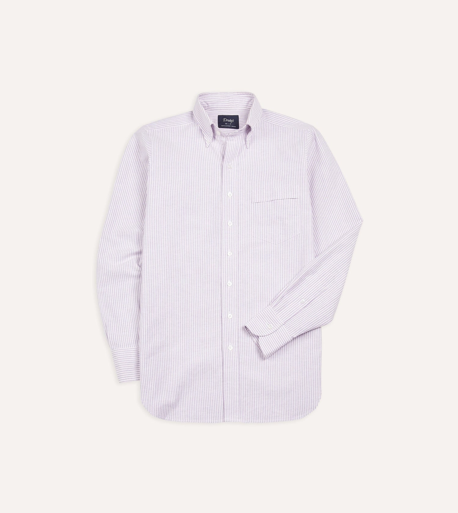 Lilac Ticking Stripe Cotton Oxford Cloth Button-Down Shirt