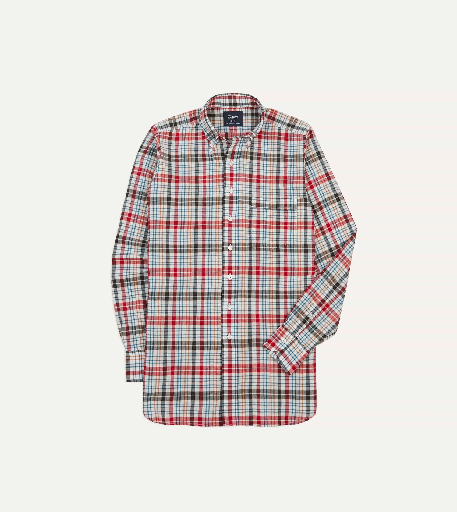 Red and Black Madras Check Cotton Button-Down Shirt