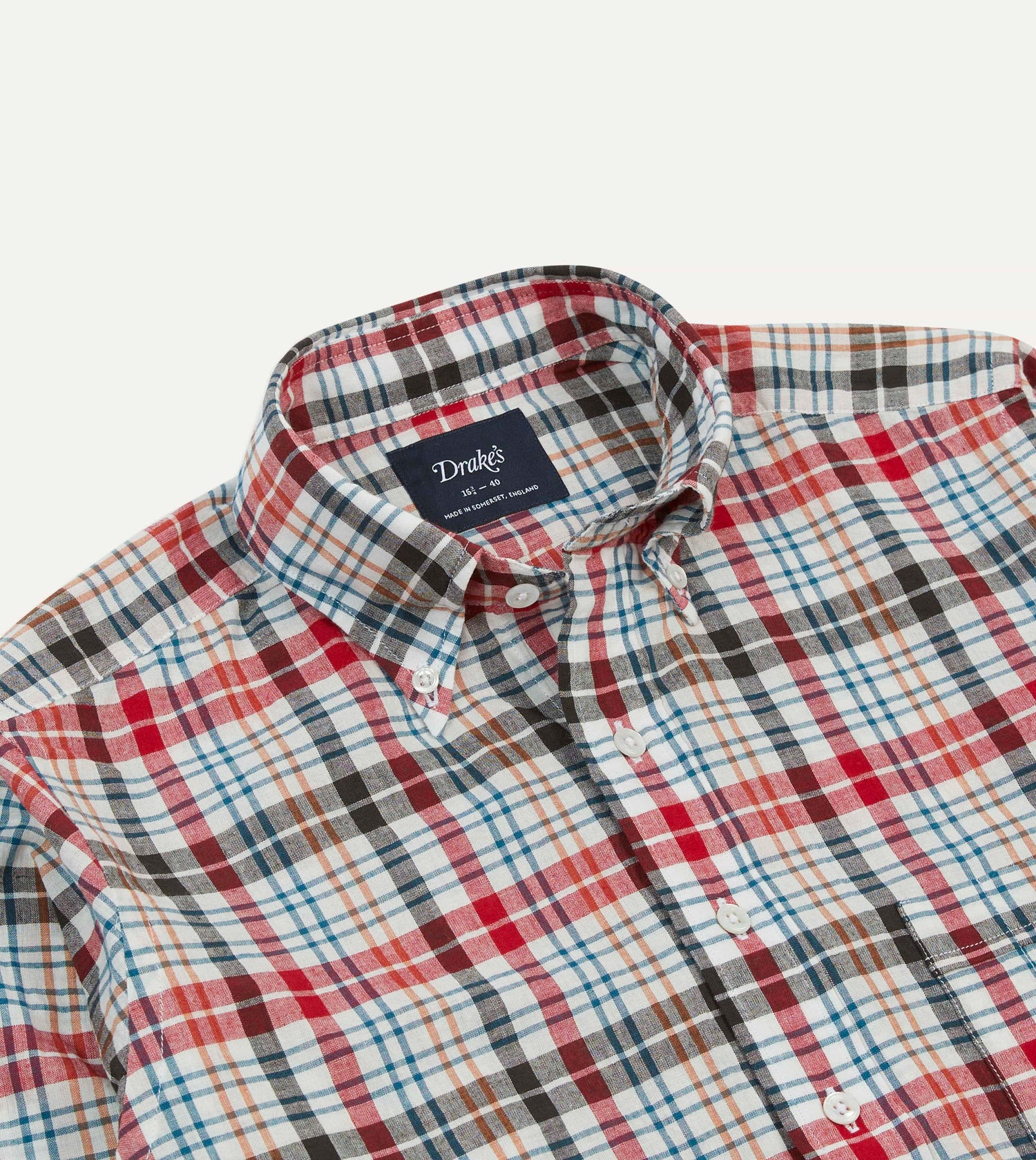 Red and Black Madras Check Cotton Button-Down Shirt