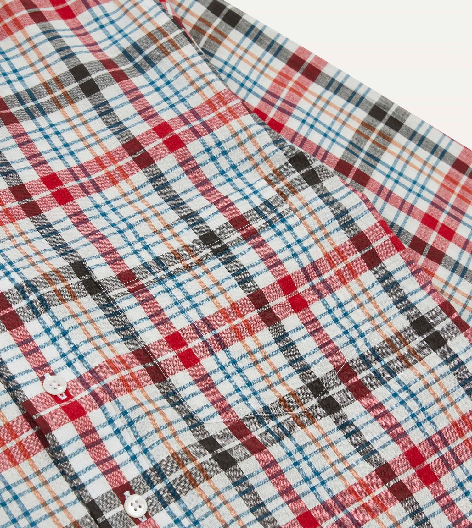 Red and Black Madras Check Cotton Button-Down Shirt