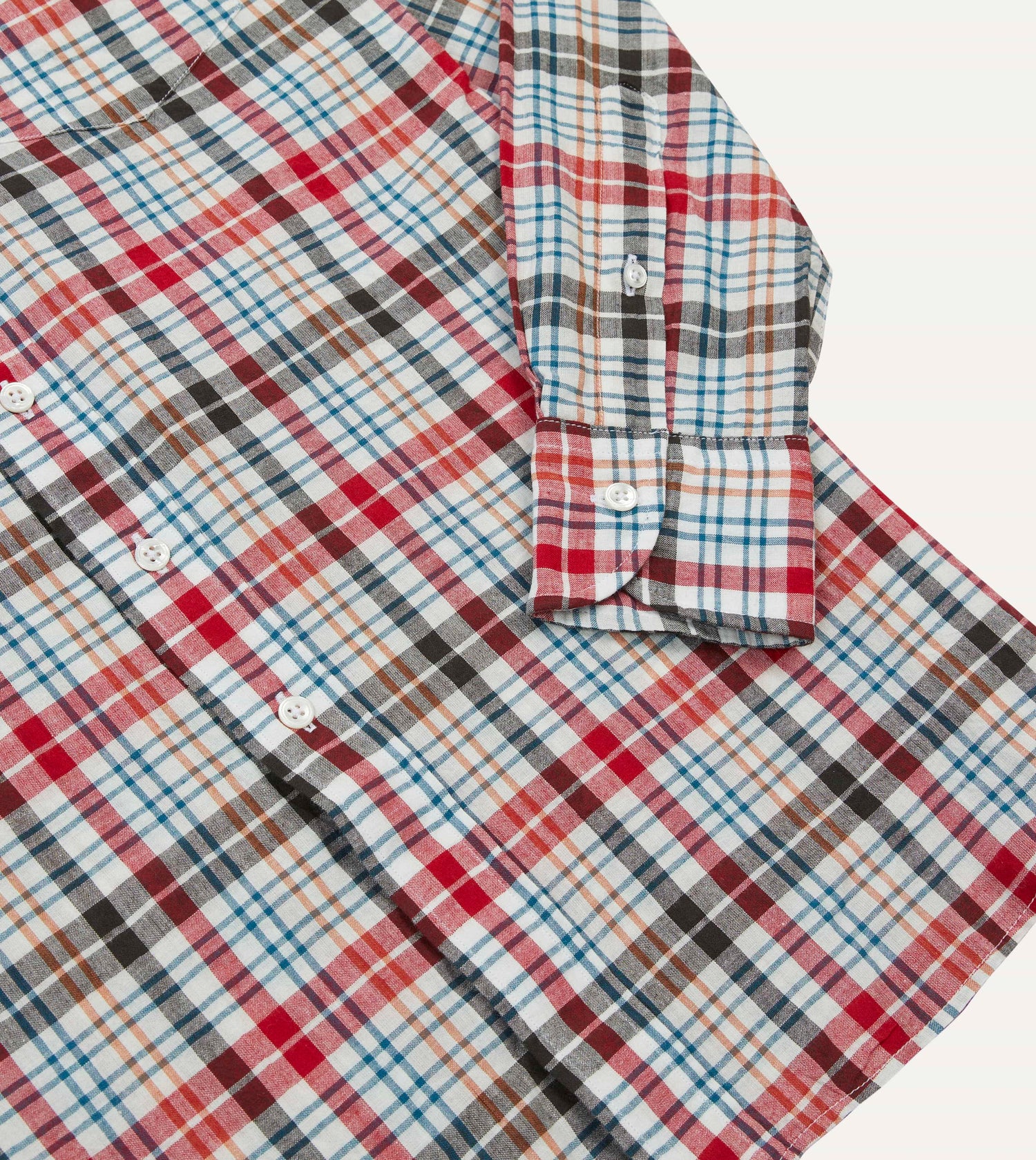 Red and Black Madras Check Cotton Button-Down Shirt