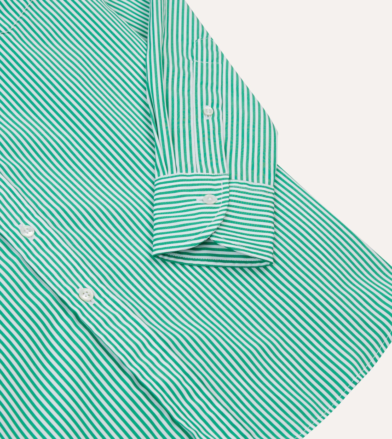 Green Narrow Stripe Cotton Poplin Button-Down Shirt