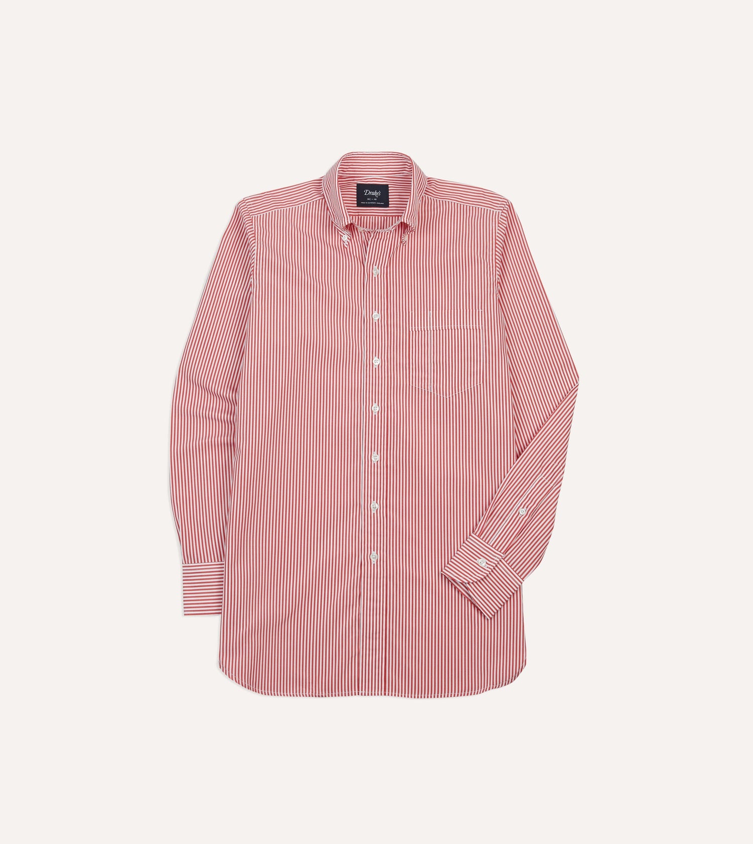 Red Narrow Stripe Cotton Poplin Button-Down Shirt