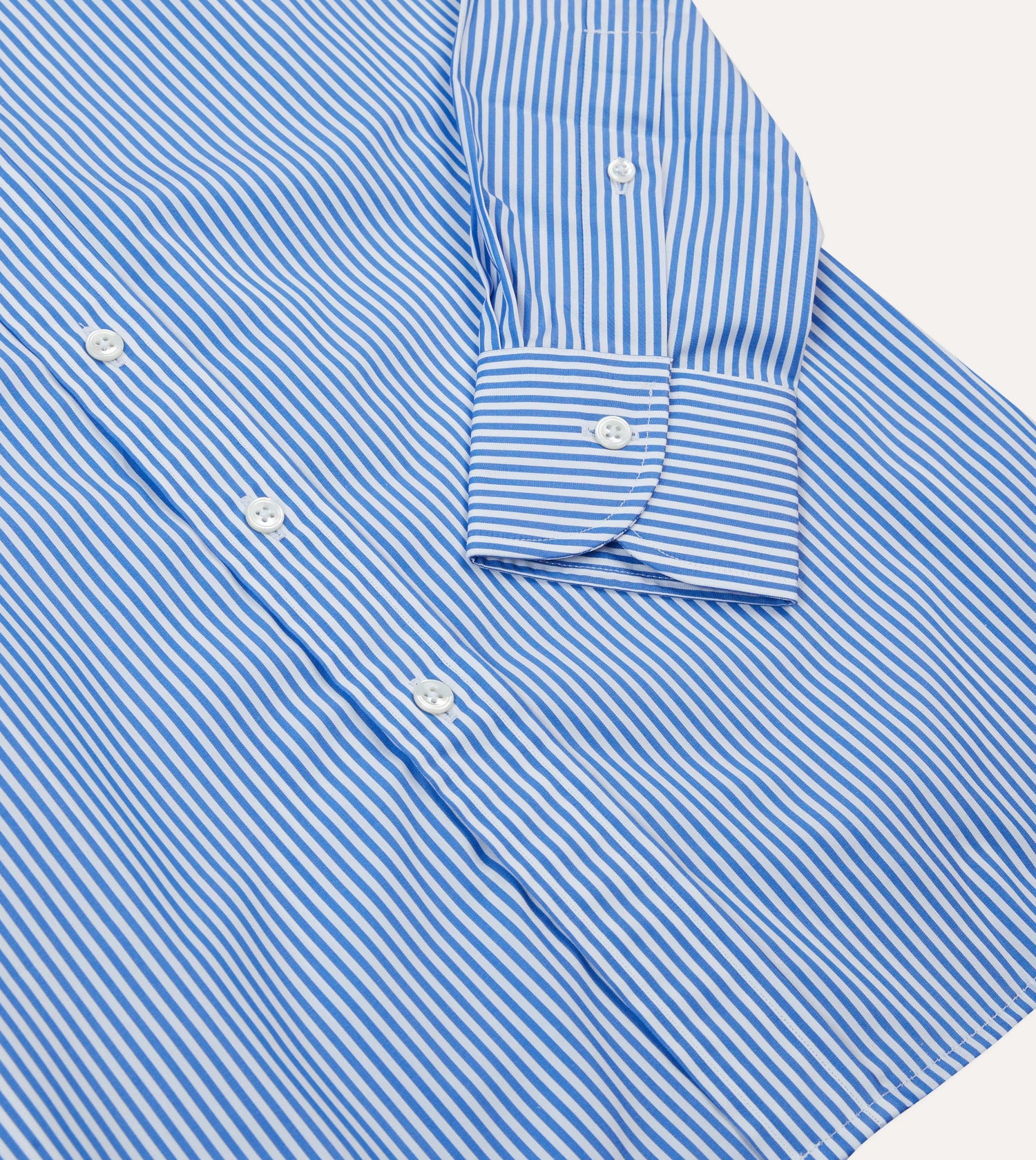 Dark Blue and White Bengal Stripe Spread Collar Cotton Poplin Shirt