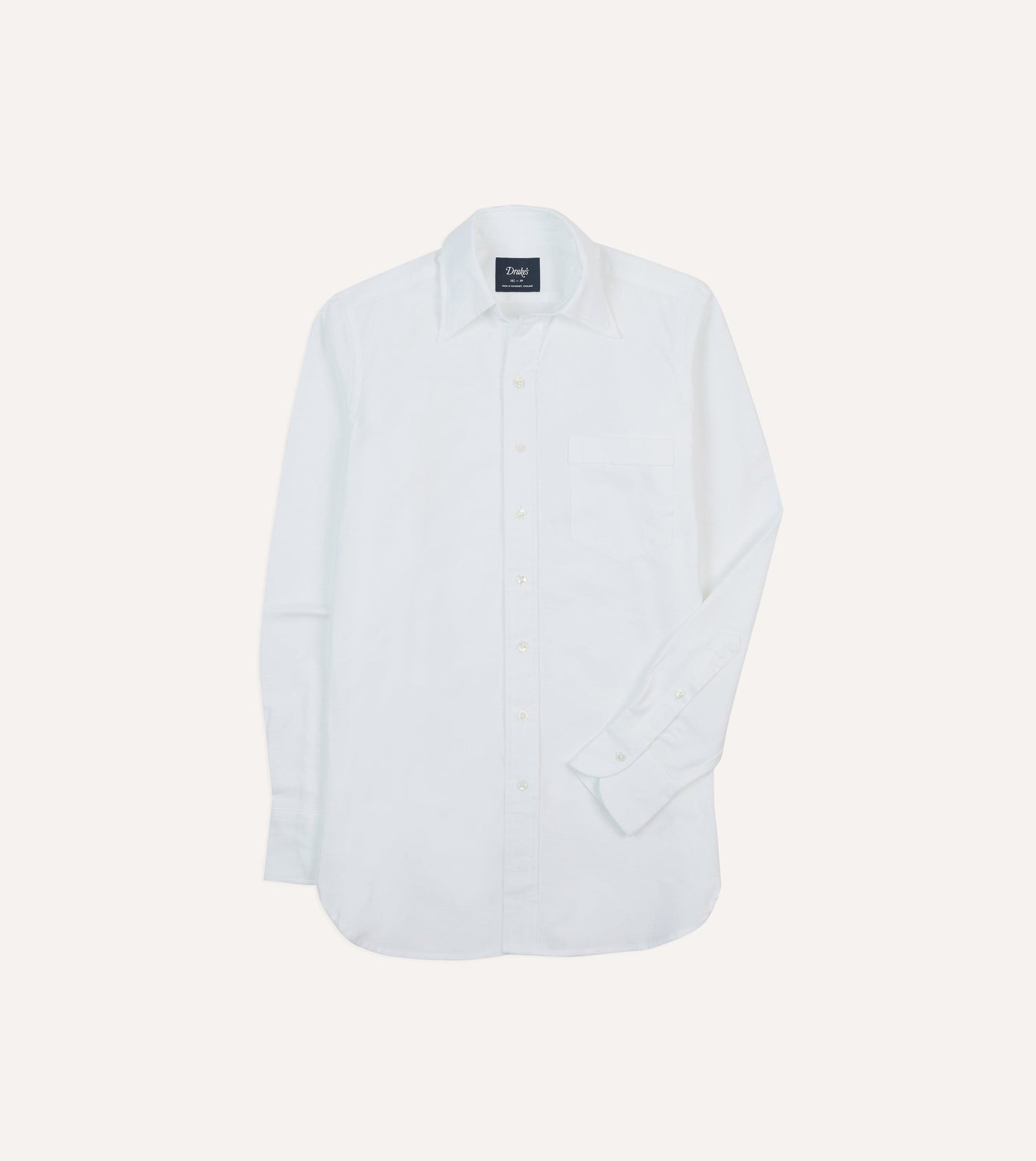 White Cotton Oxford Cloth Long Point Collar Shirt