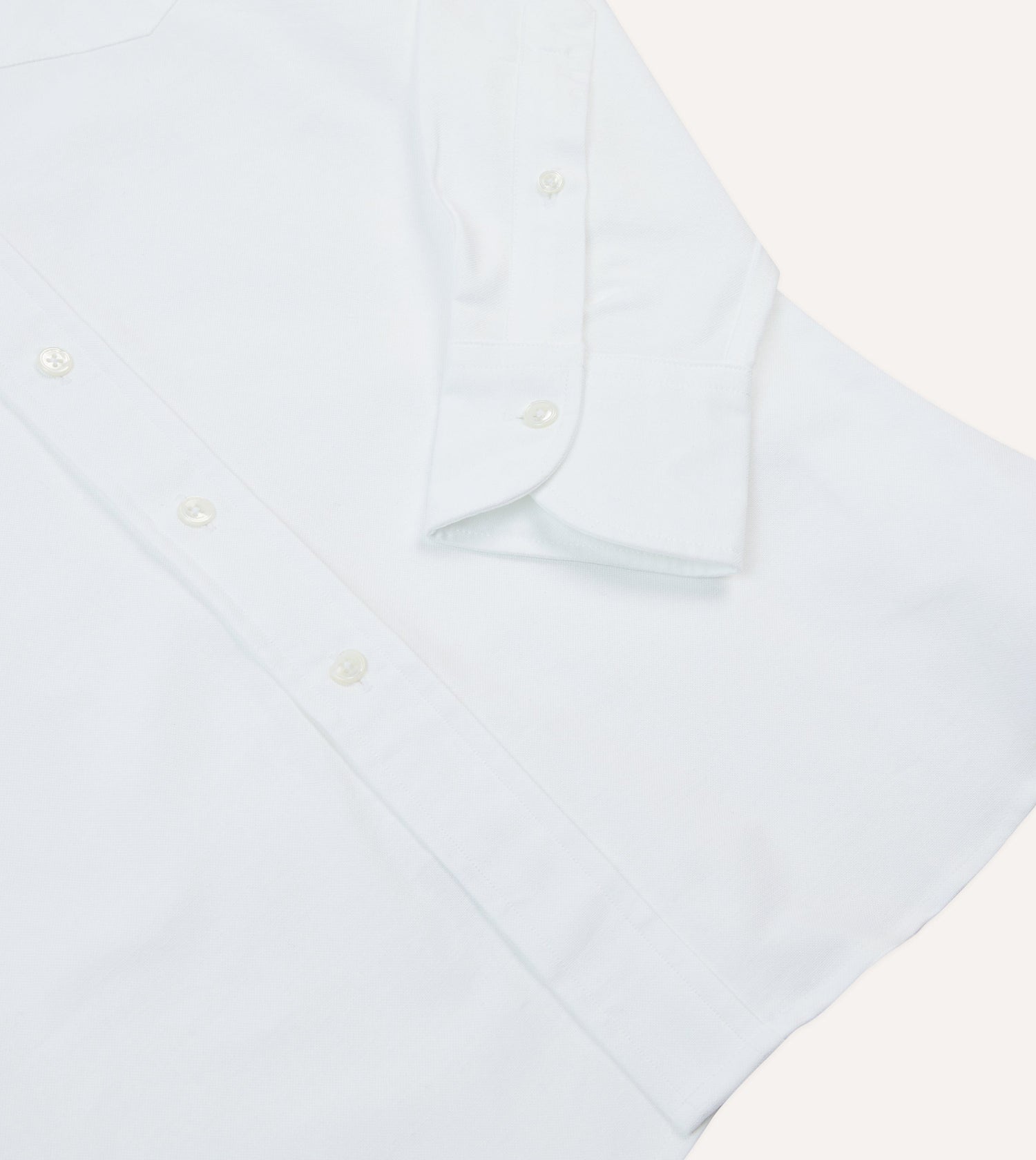 White Cotton Oxford Cloth Long Point Collar Shirt