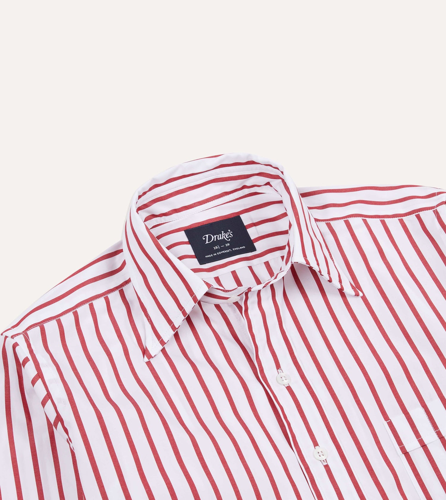 Red and White Stripe Cotton Poplin Long Point Collar Shirt