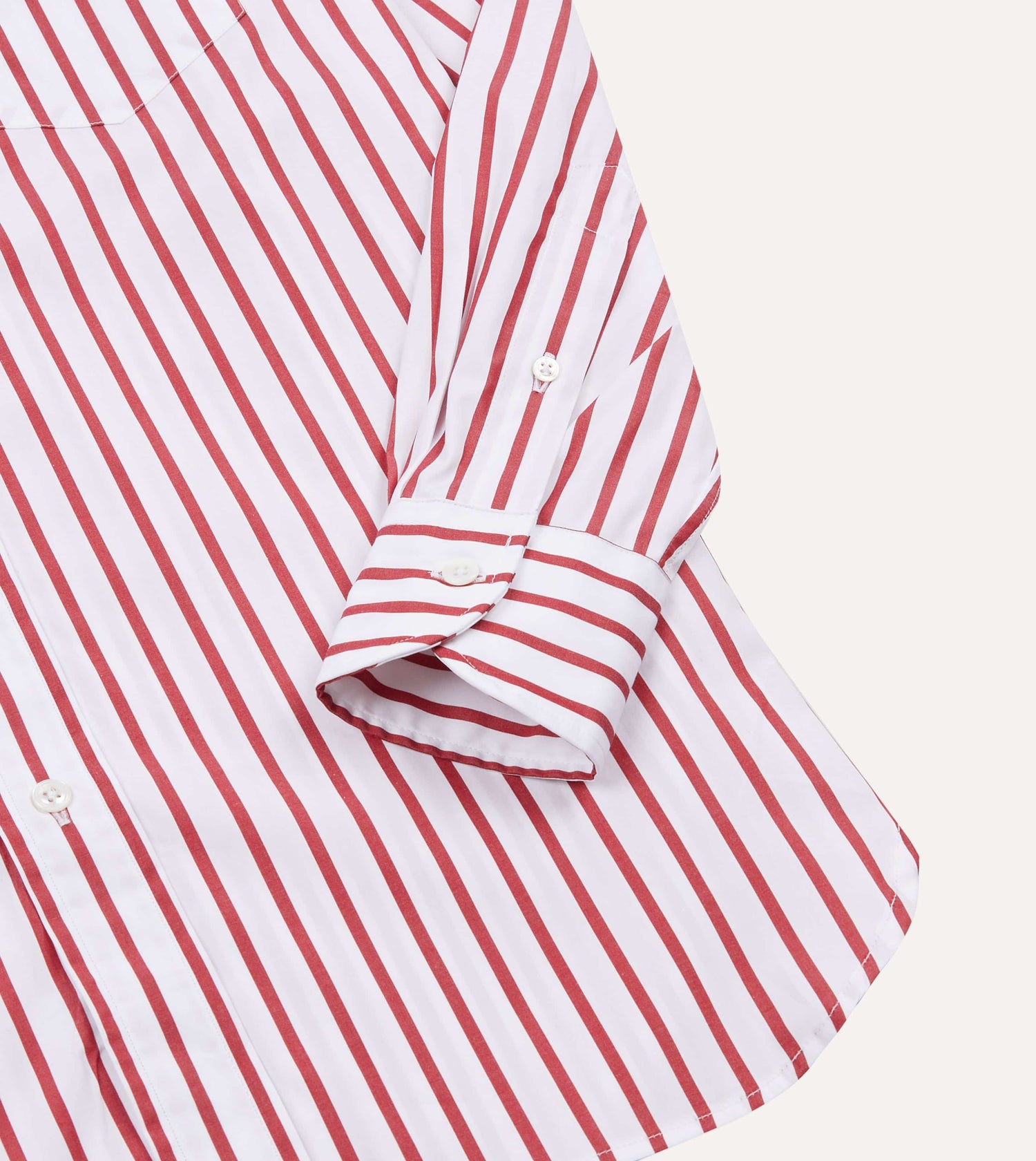 Red and White Stripe Cotton Poplin Long Point Collar Shirt