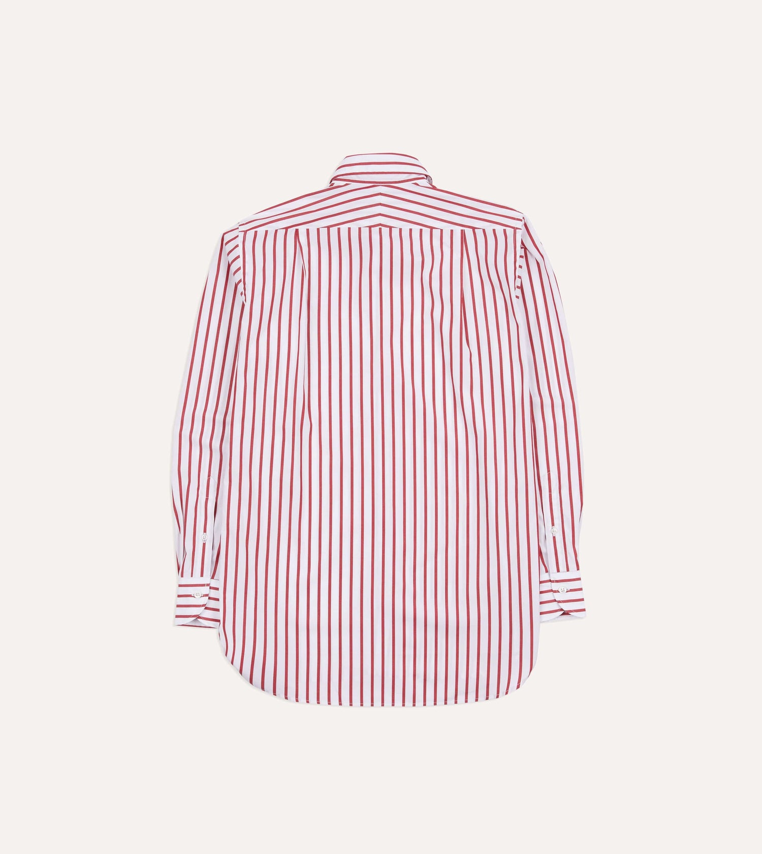 Red and White Stripe Cotton Poplin Long Point Collar Shirt