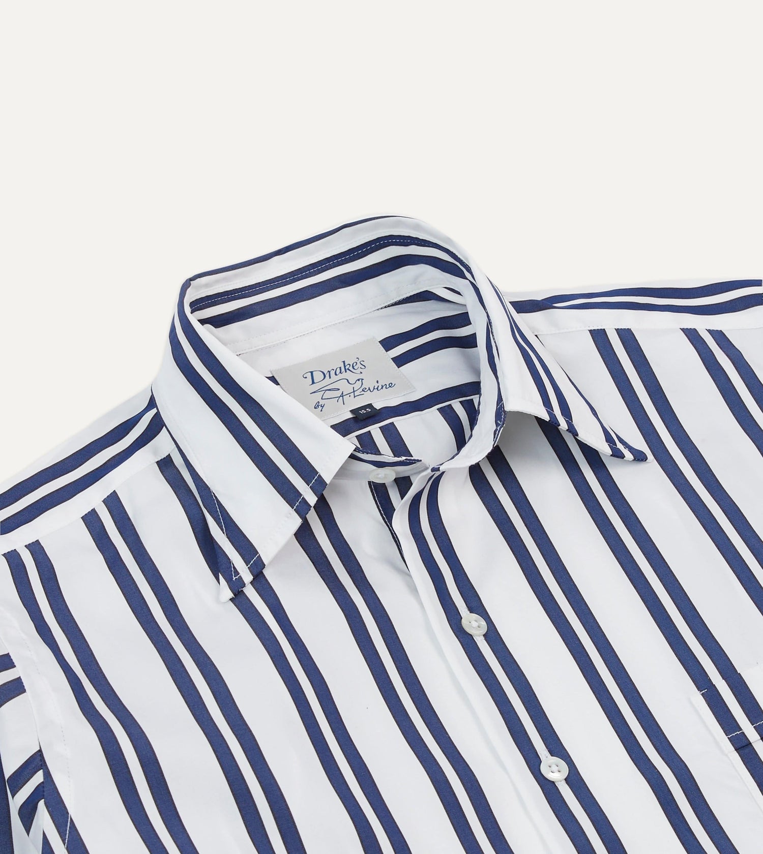 Drake's by A. Levine Navy and White Stripe Cotton Poplin Long Point Collar Shirt